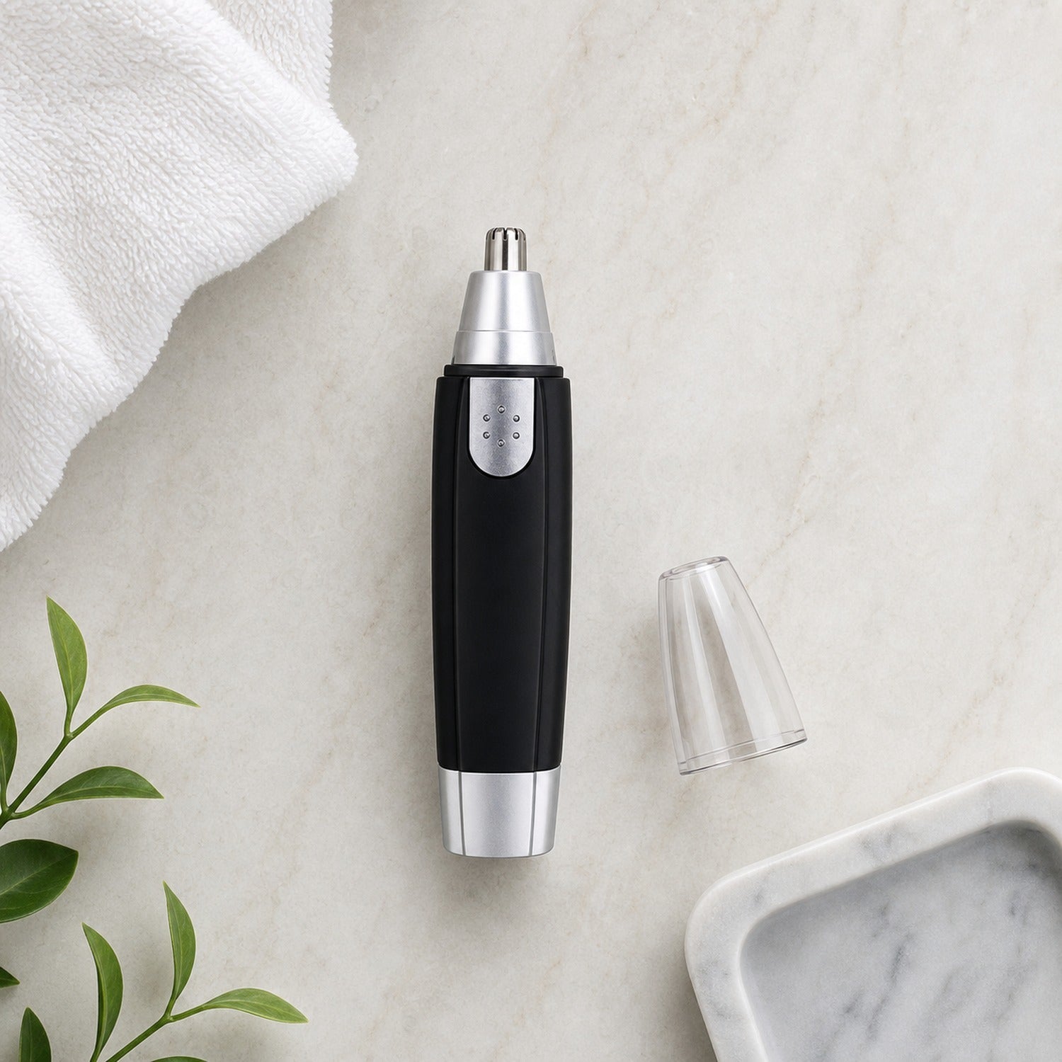 Detailed close-up image of the ear and nose hair trimmer's cutting head.