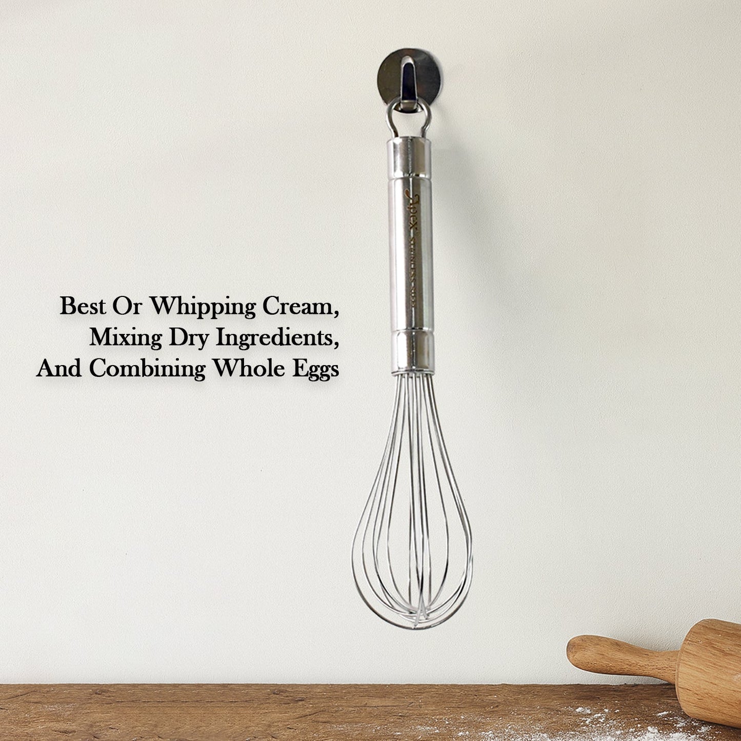 Kitchen whisk designed for beating eggs and whipping cream effortlessly