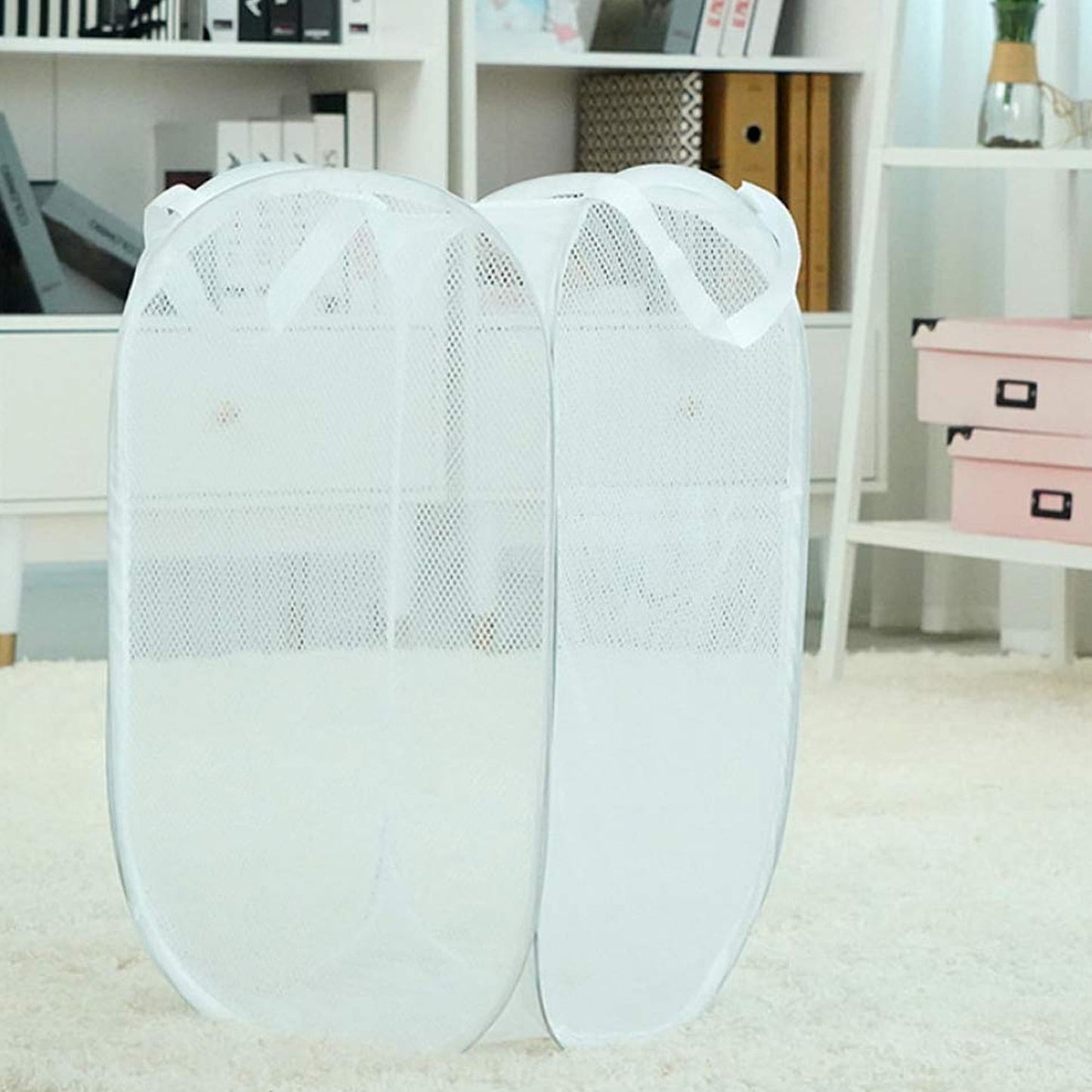 Breathable collapsible laundry storage bag for home or travel