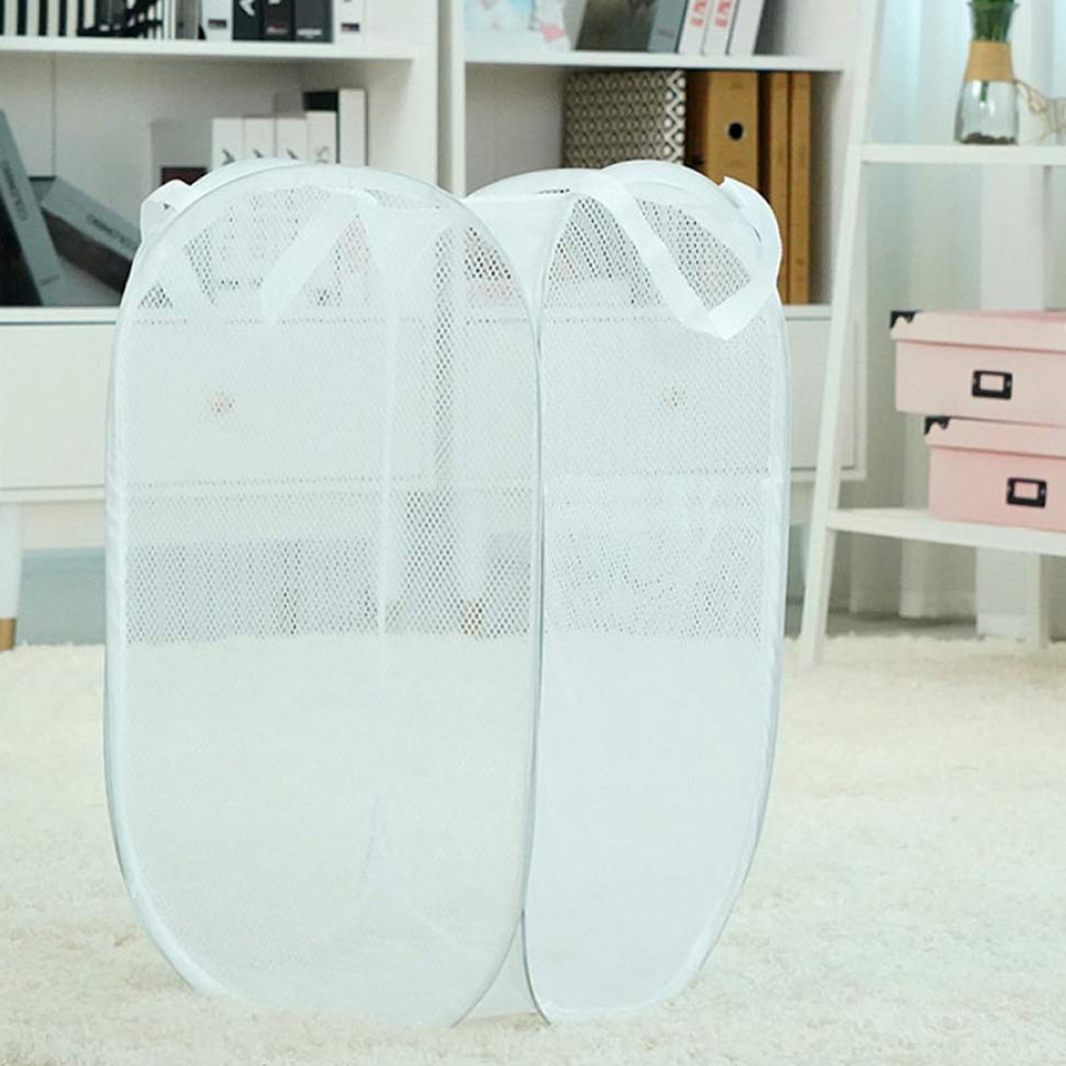 Breathable collapsible laundry storage bag for home or travel