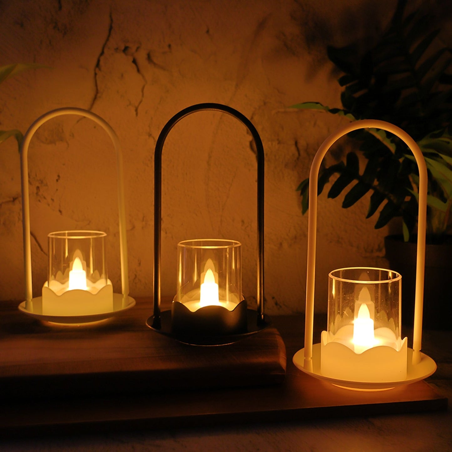 Plastic flameless LED candles arranged as elegant wind light décor
