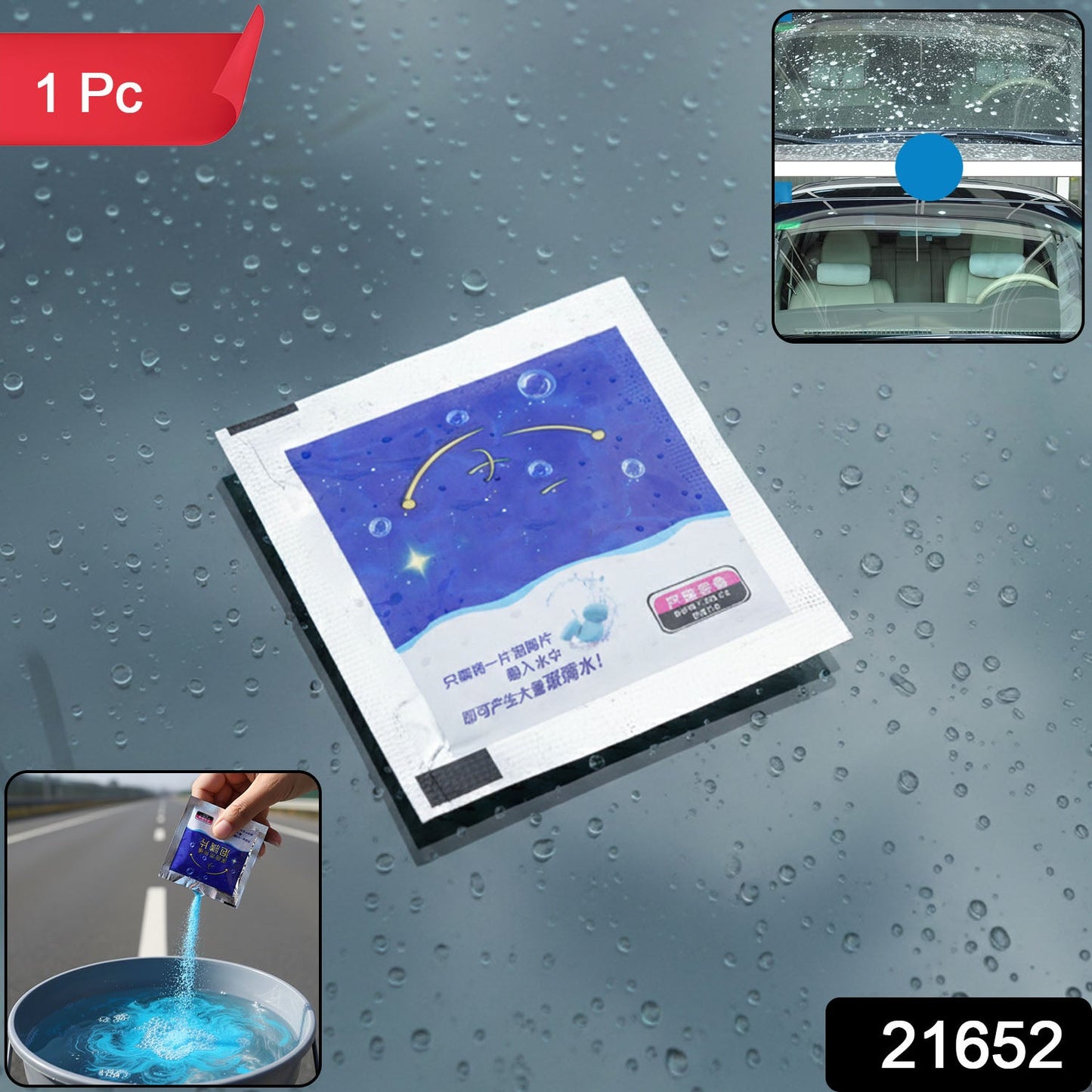 Rainproof solution for cars with windshield cleaning detergent powder