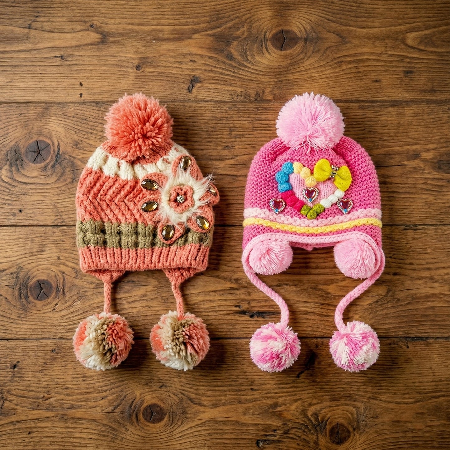 Kids winter hat with fun design and pom-pom detail