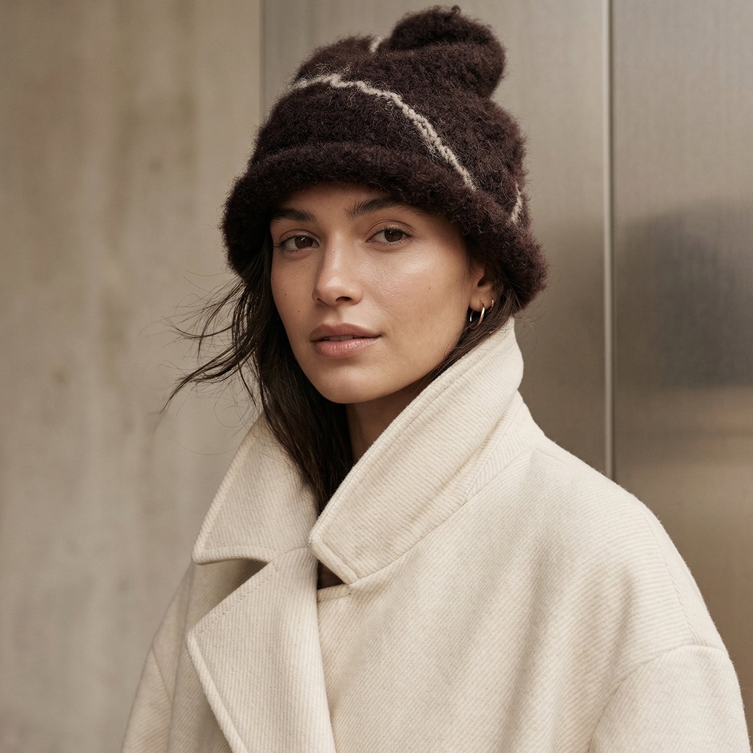 Cozy fleece lined woolen beanie for winter outdoor activities