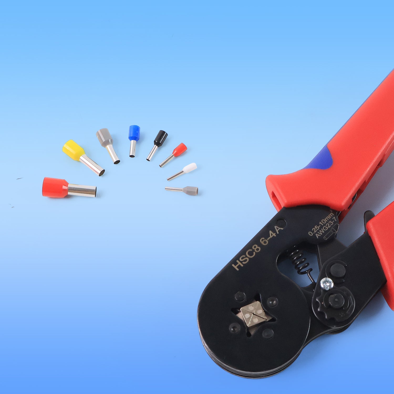 Ferrule crimping tool kit components laid out for easy access
