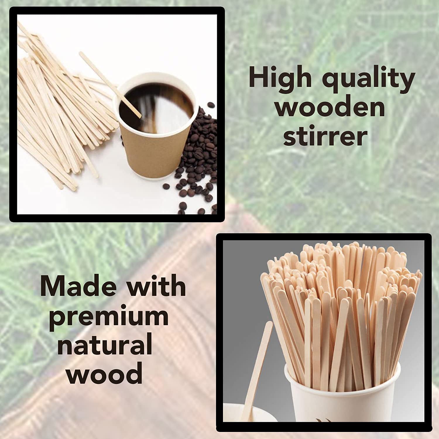 Smooth wooden coffee stir sticks with rounded ends for safe use