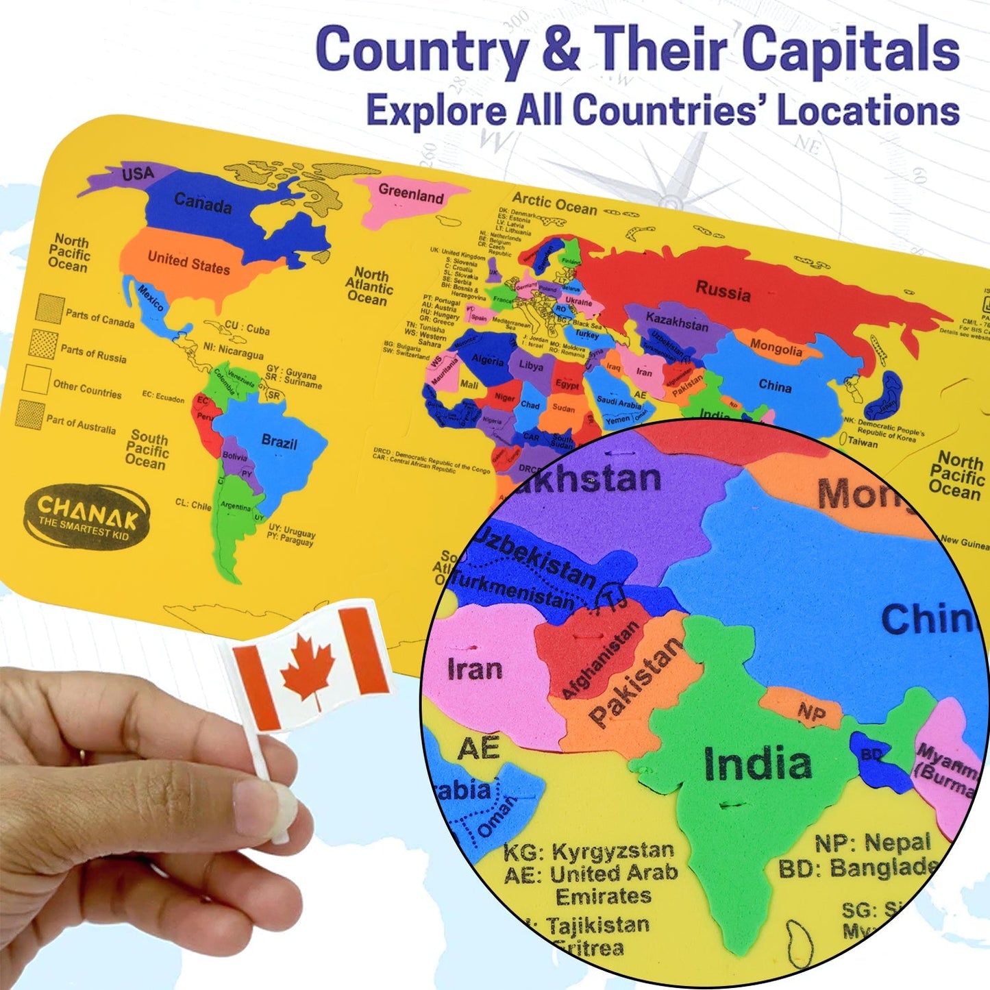 Completed Aditi World Map Puzzle demonstrating geographical regions