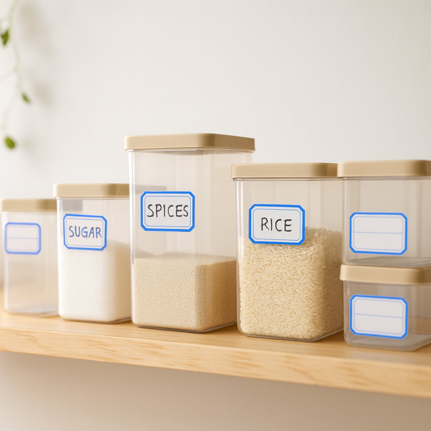 Multiple writable label sticker sheets laid flat for labeling various items