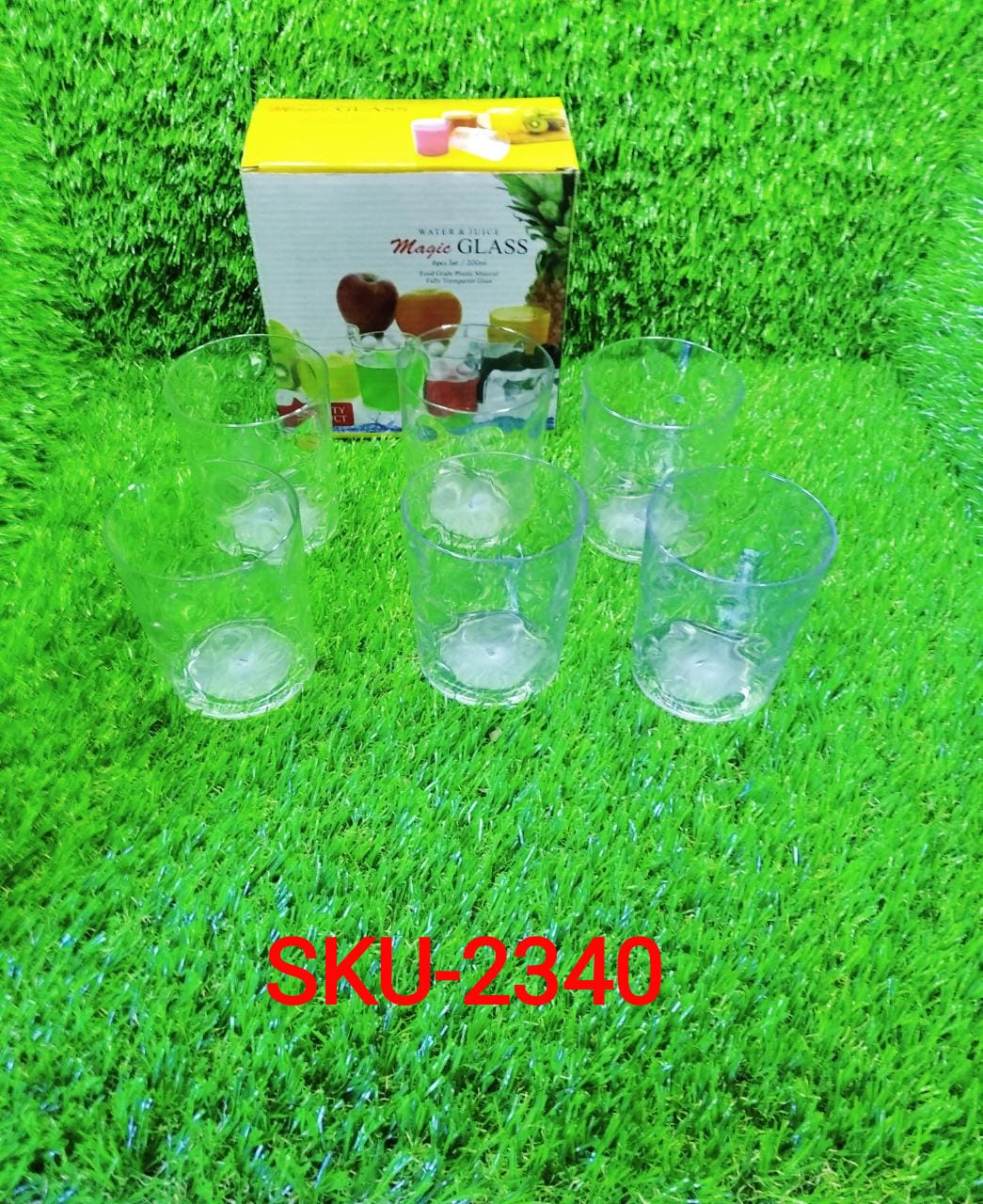 Packaging for the unbreakable drinking glass set, showing the six glasses securely packed.