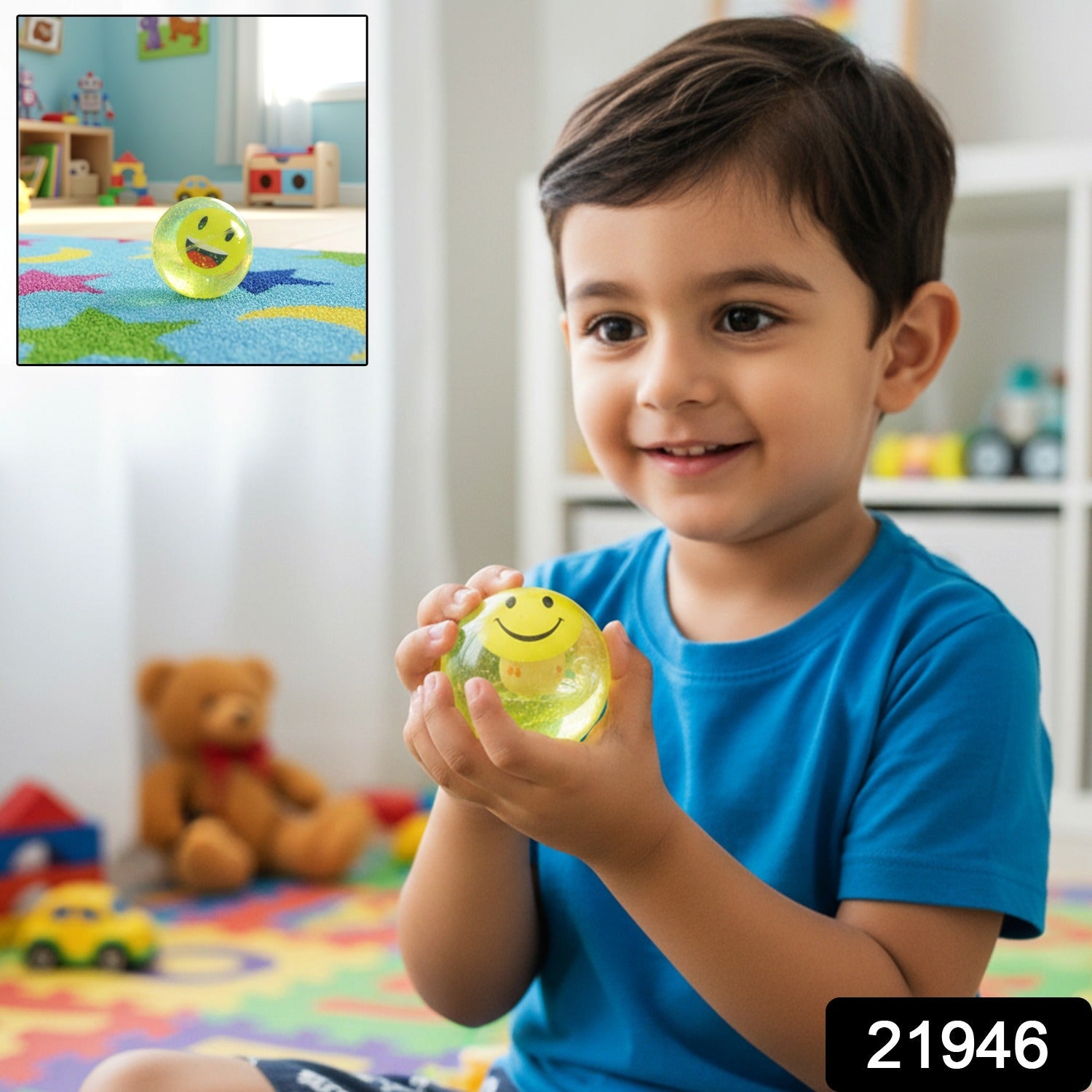 LED light-up water ball with floating emoji for sensory play