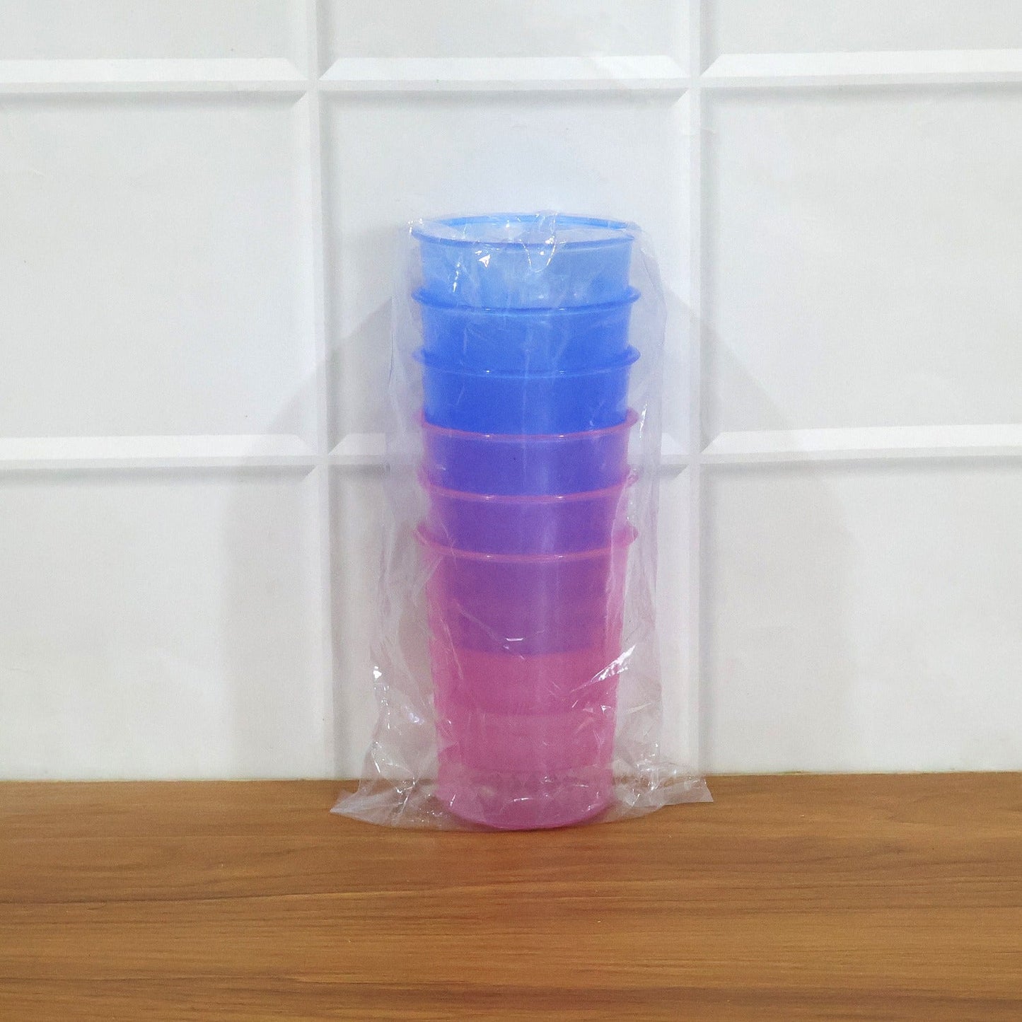Plastic glass set showcasing textured grip design