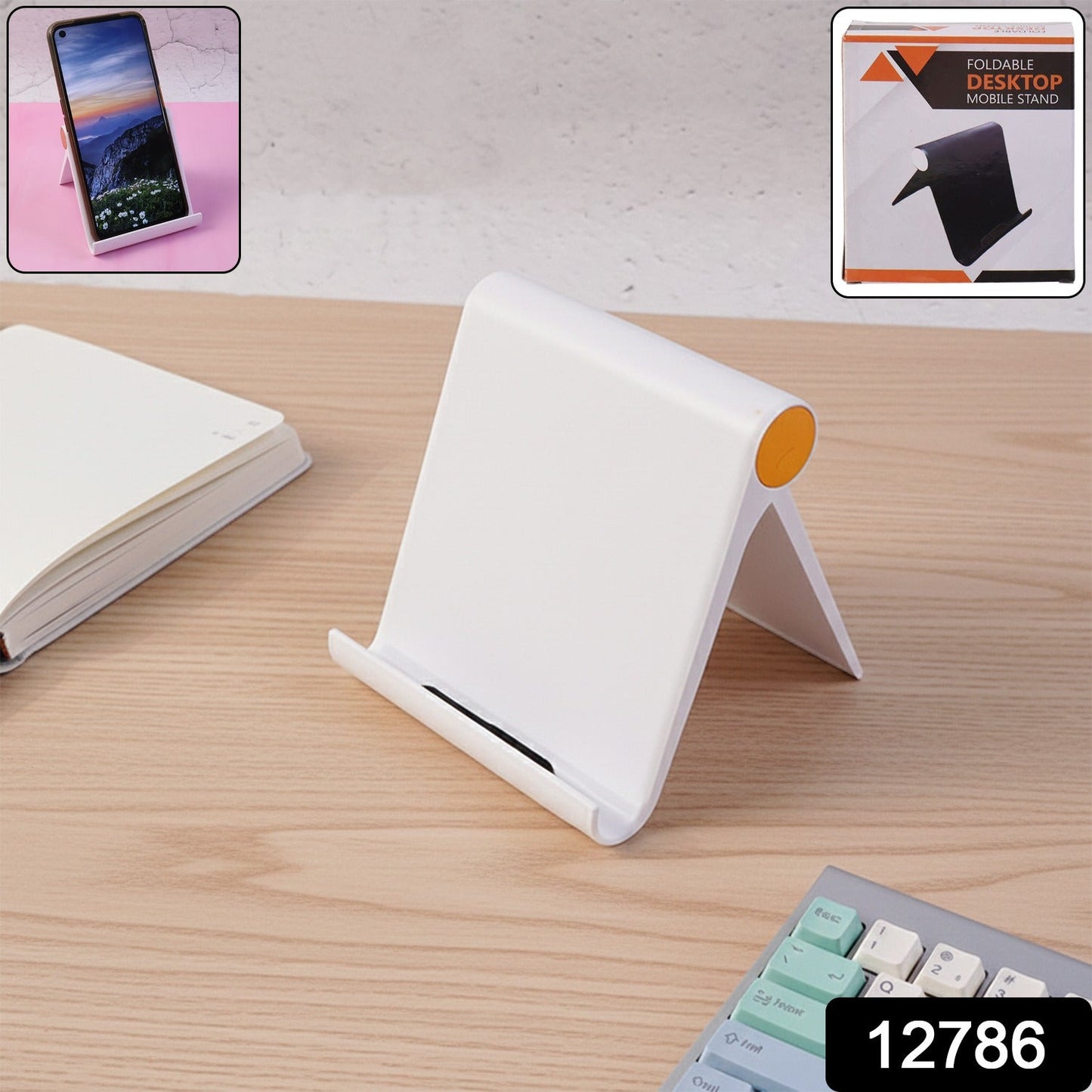 Side angle view of foldable mobile stand displaying compact fold-flat design