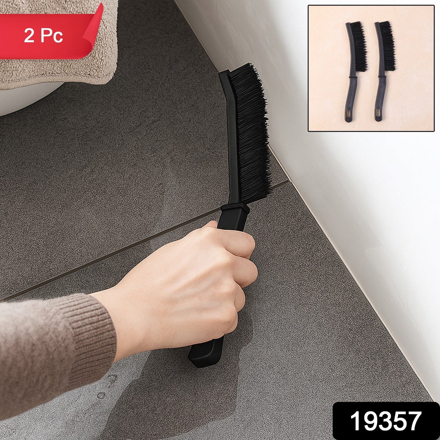 Set of two multipurpose long handle corner cleaning brushes for household surfaces