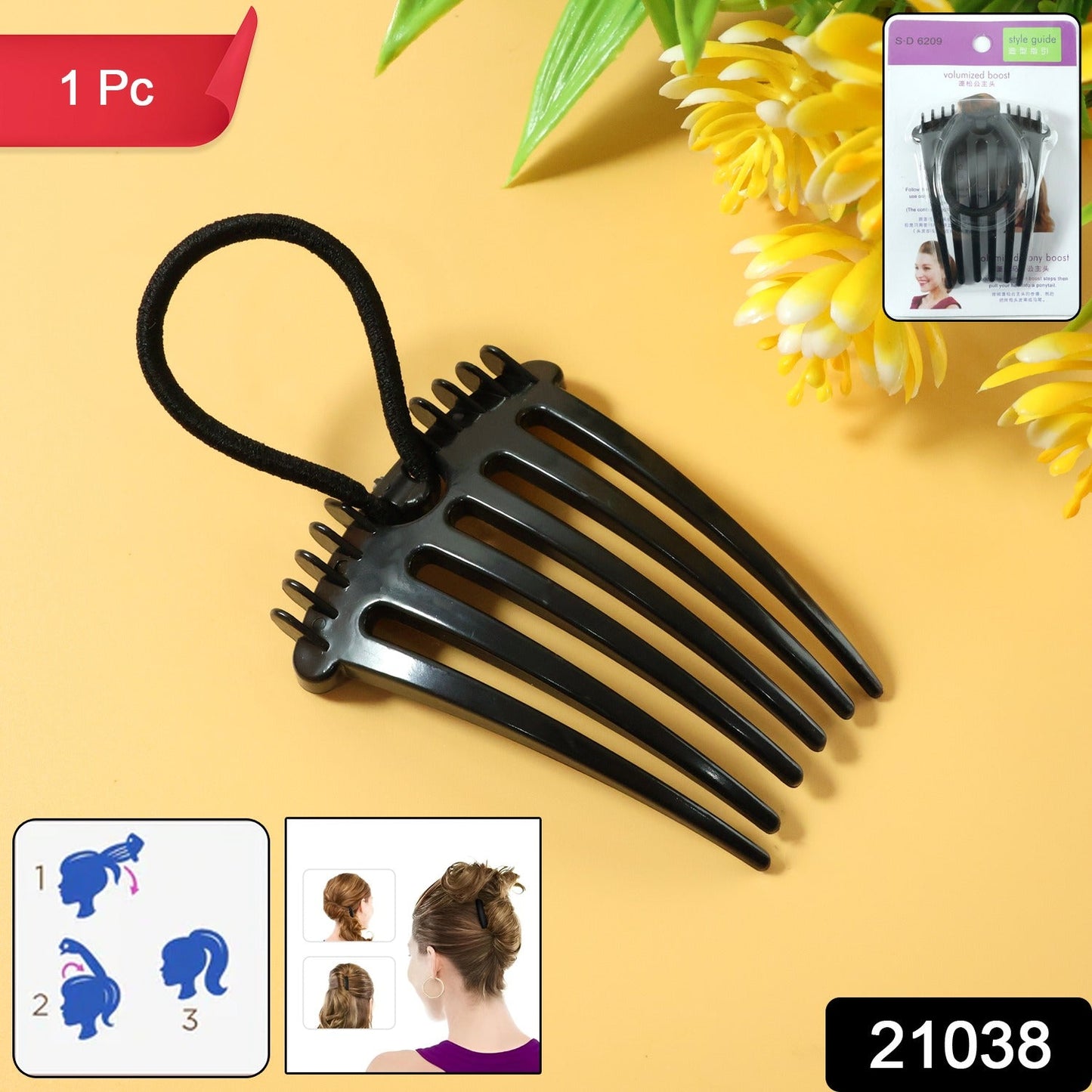Volumizing hair bun comb clip creating elegant bun hairstyle