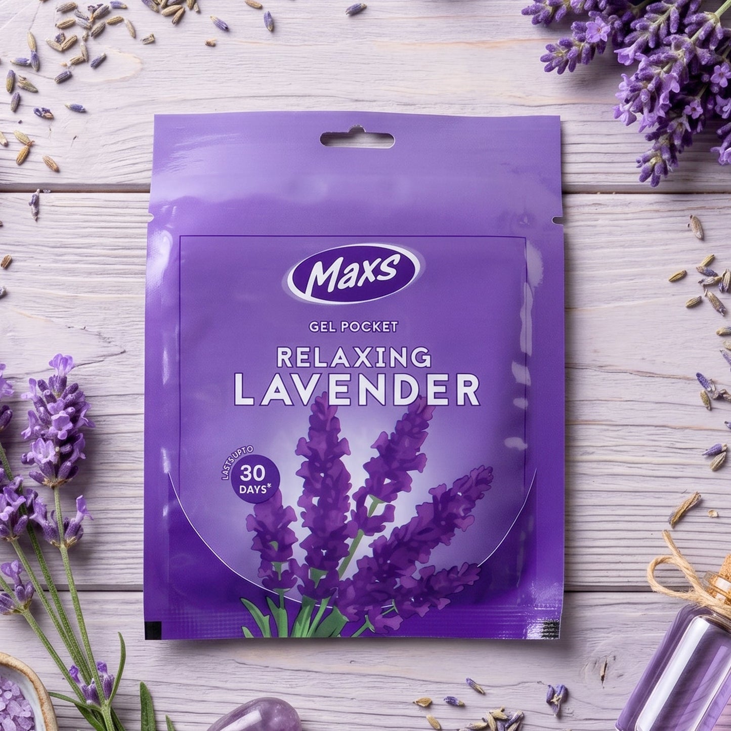 Maxs Gel Air Freshener with a refreshing lavender scent.
