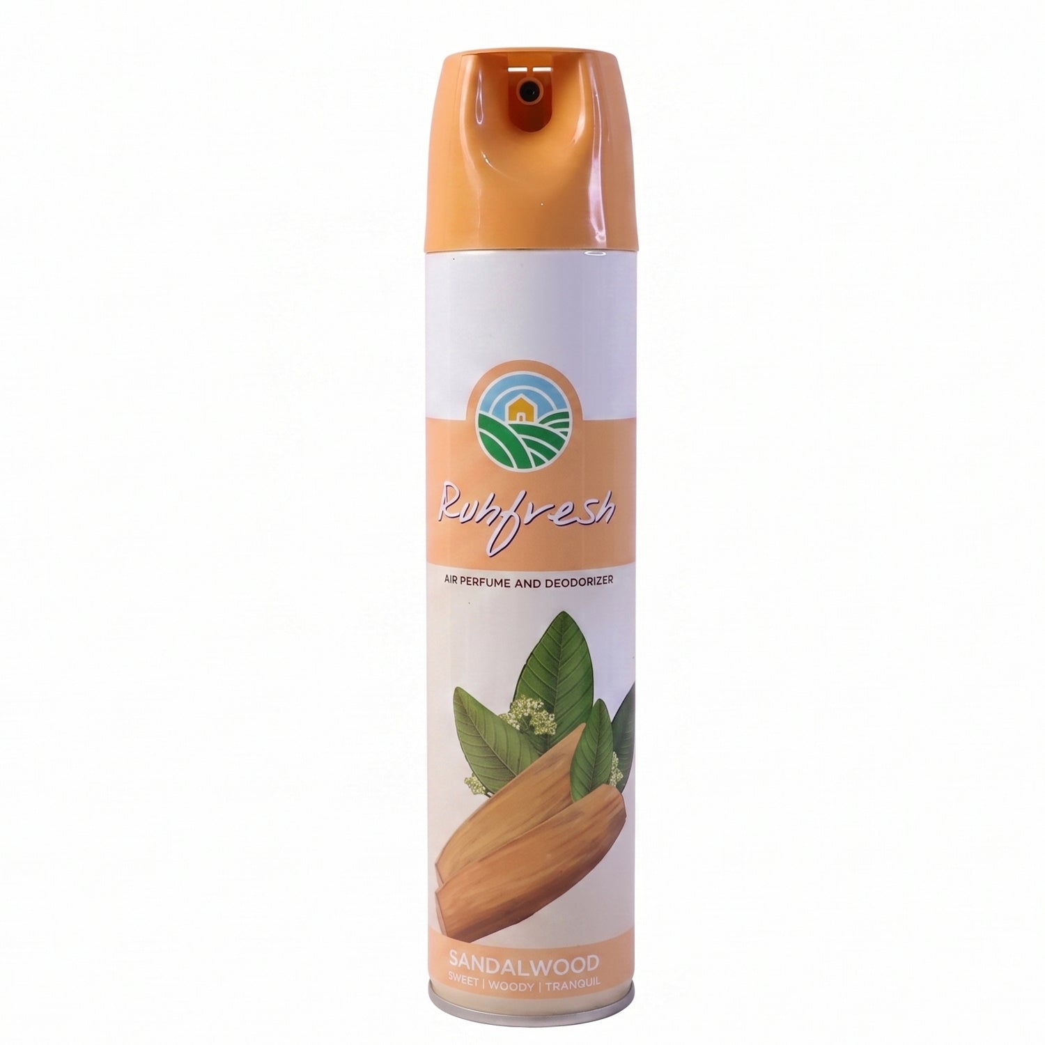 Sandalwood fragrance air freshener spray in compact bottle