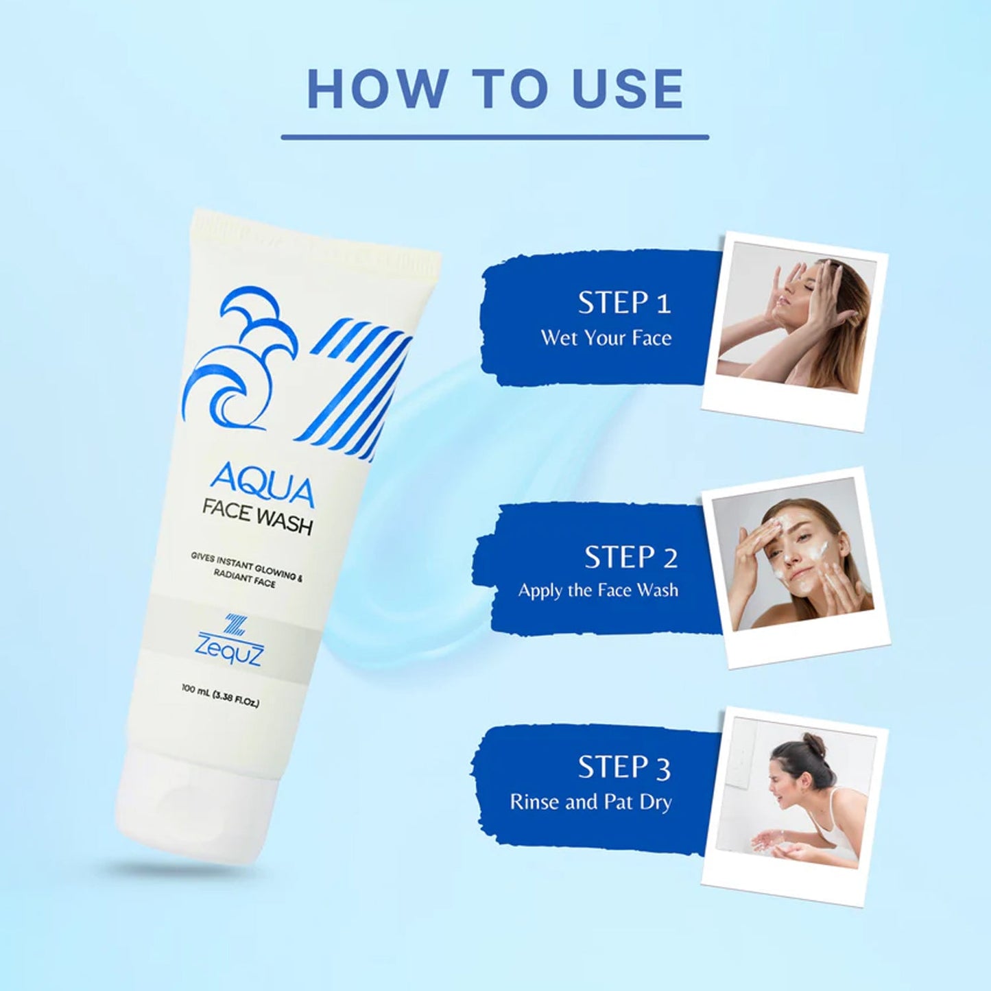Branding text for Aqua Face Wash hydrating gel cleanser