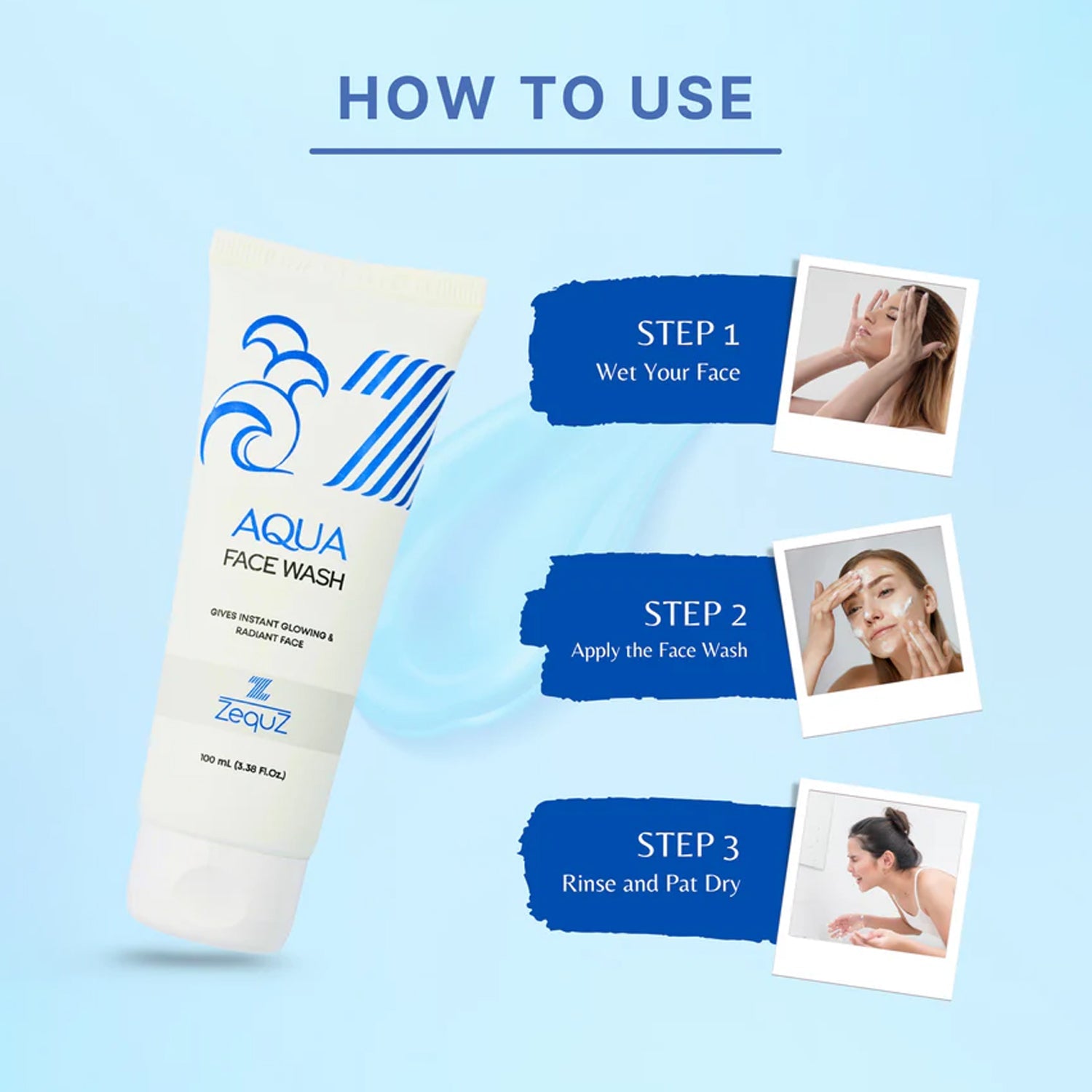 Branding text for Aqua Face Wash hydrating gel cleanser
