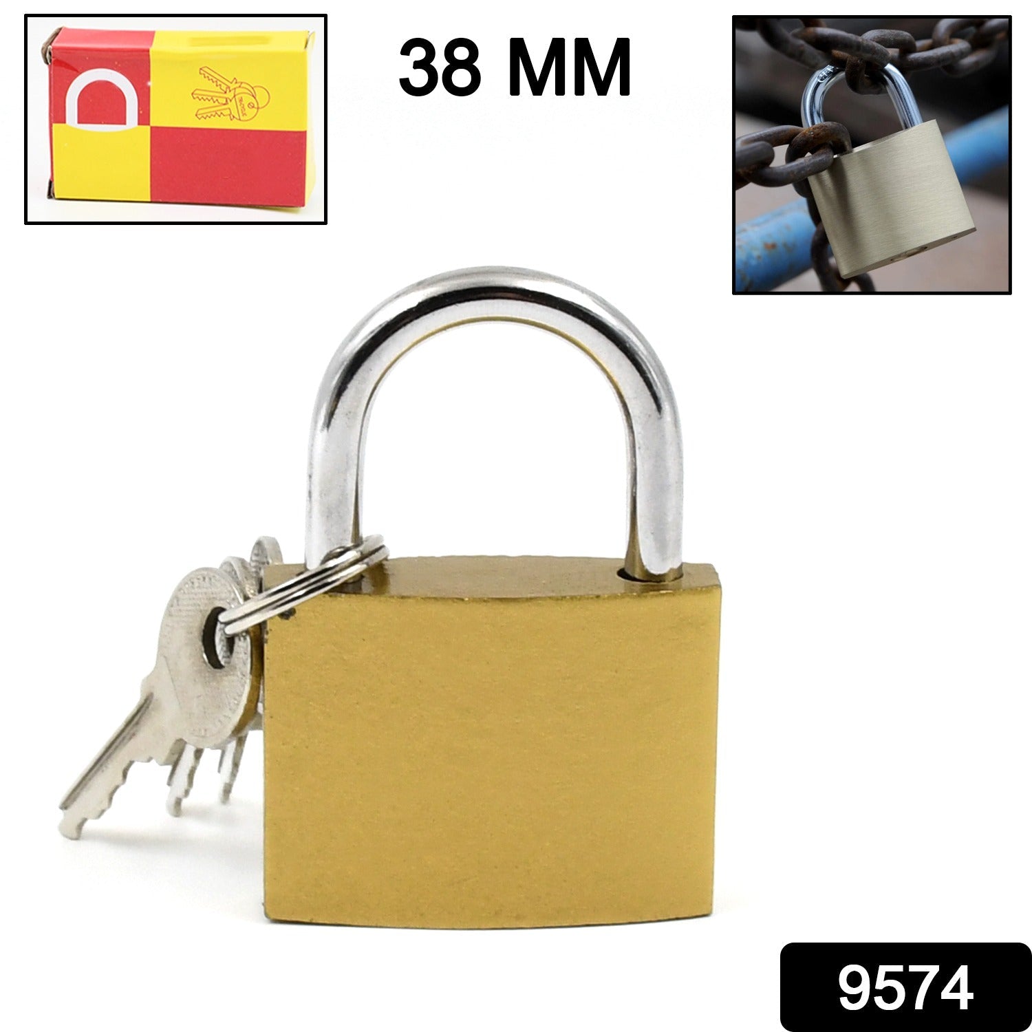 Durable solid padlock with three keys for enhanced security.
