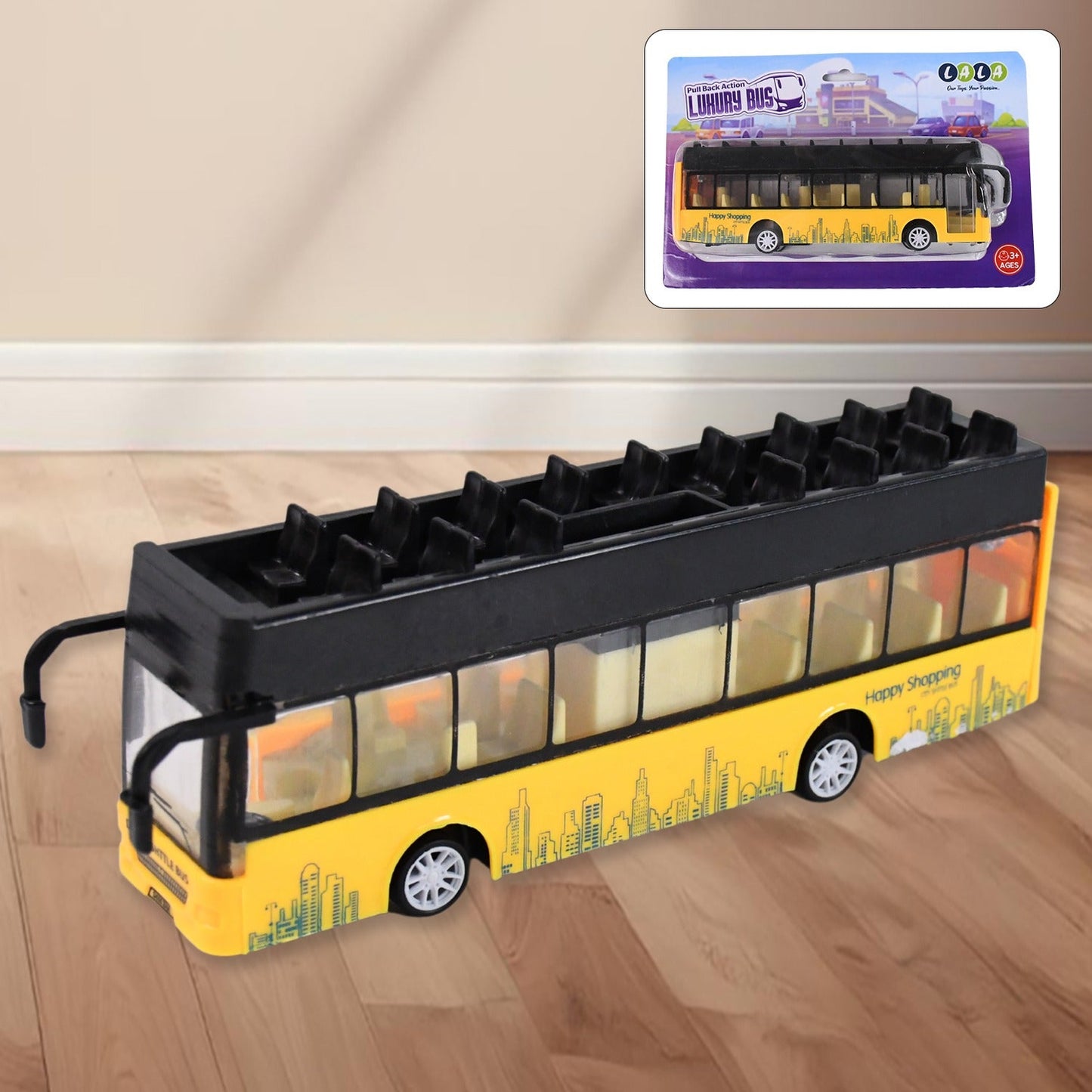 Die-cast alloy London double decker sightseeing bus toy with pull-back action in red color