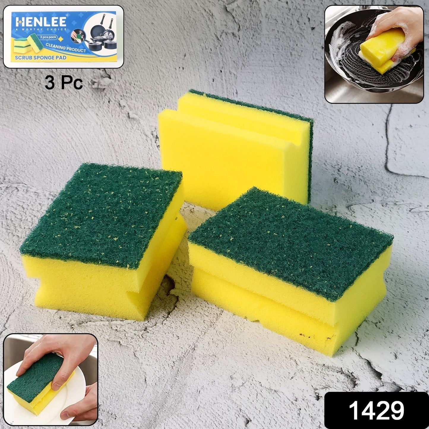 The Bathora scrub sponge effectively cleaning a stainless steel kitchen sink.