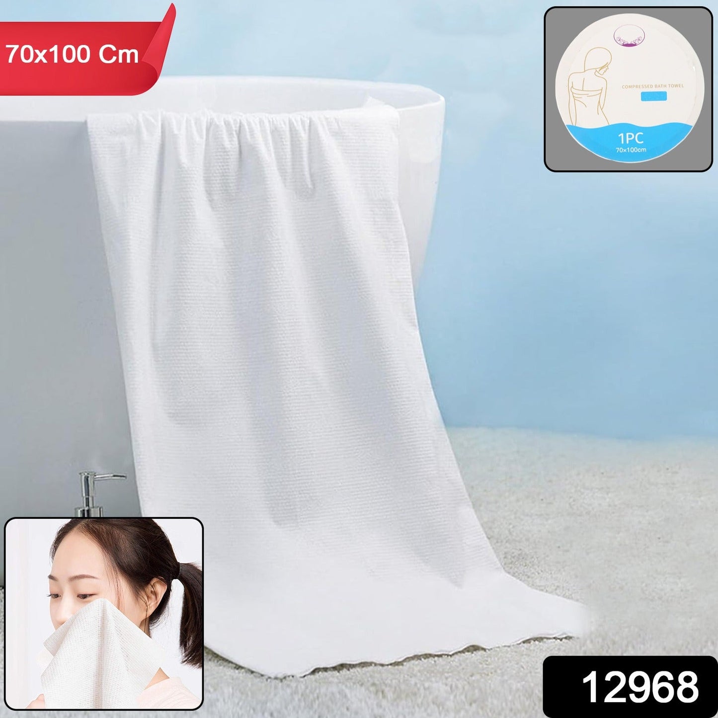 Soft compressed body towel in compact puck form