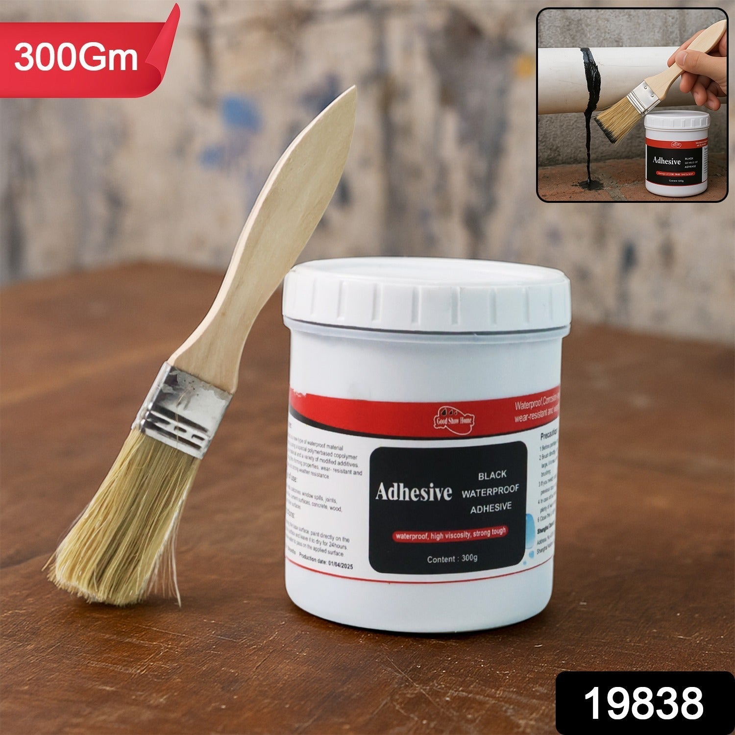 Close-up of black waterproof adhesive paste applied on material surface