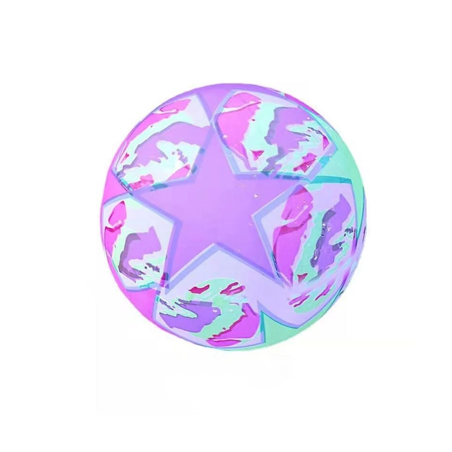 Detailed view of the Bouncy LED Ball's surface, with lights glowing from within.