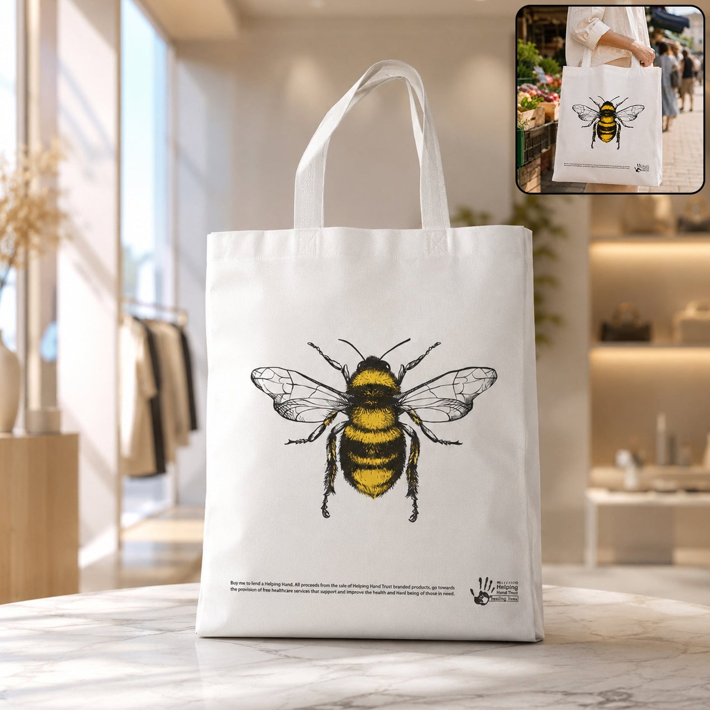 Multipurpose bee print carry hand bag with durable handles