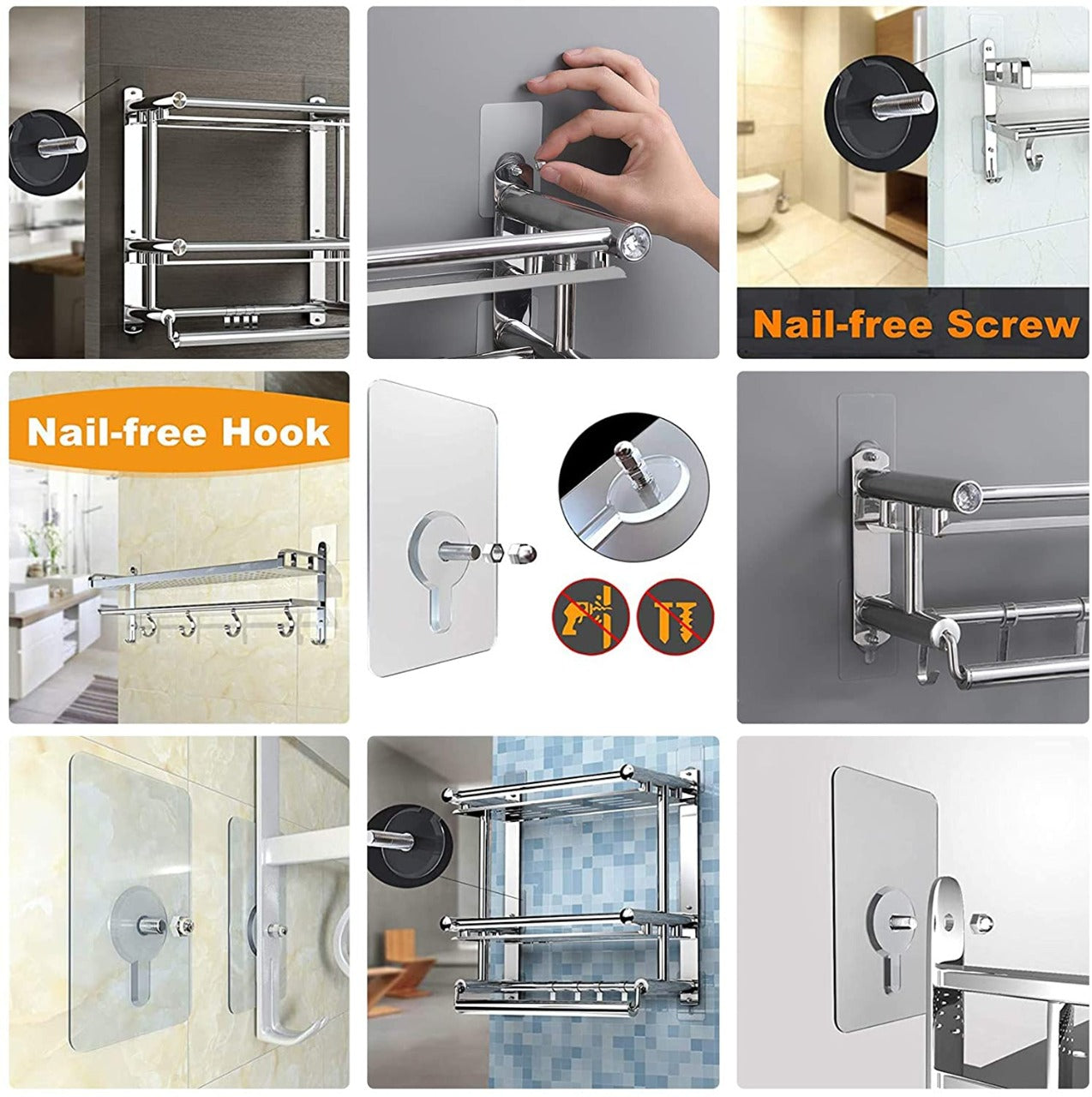 Wall-mounted adhesive hook in use, holding various small items for clutter-free spaces.