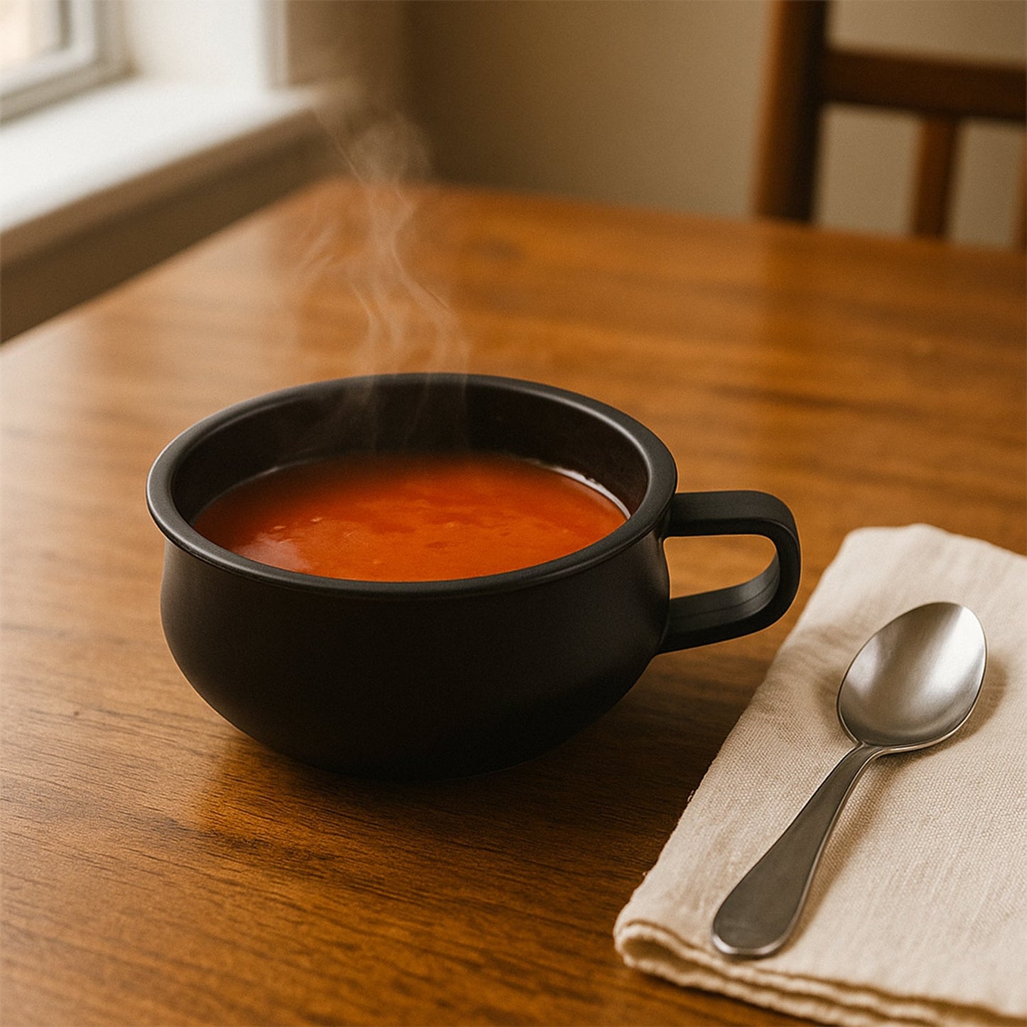 Serving bowl showing deep capacity and sturdy handle