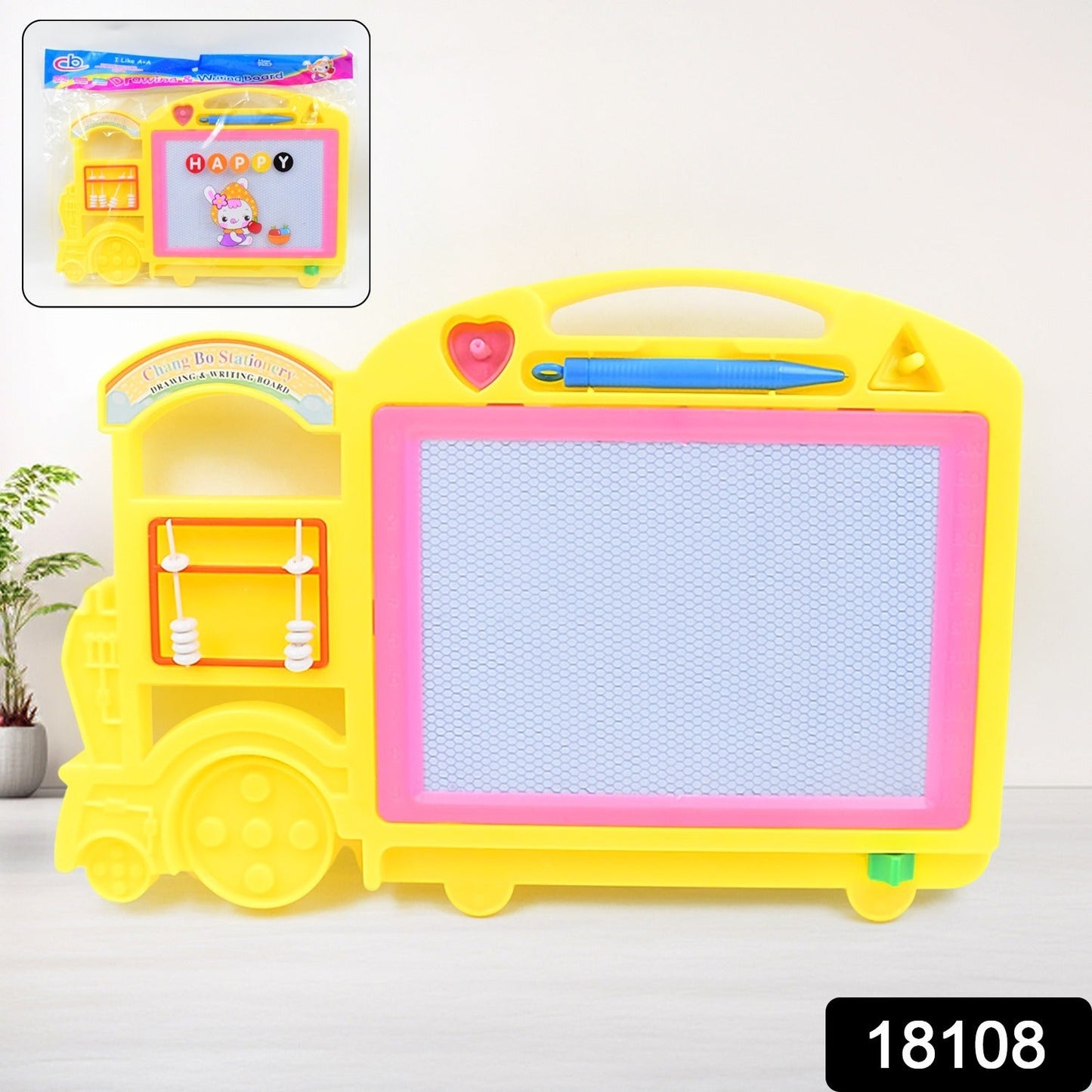 Bright yellow bus shape slate board displayed as a perfect gift for creative kids.