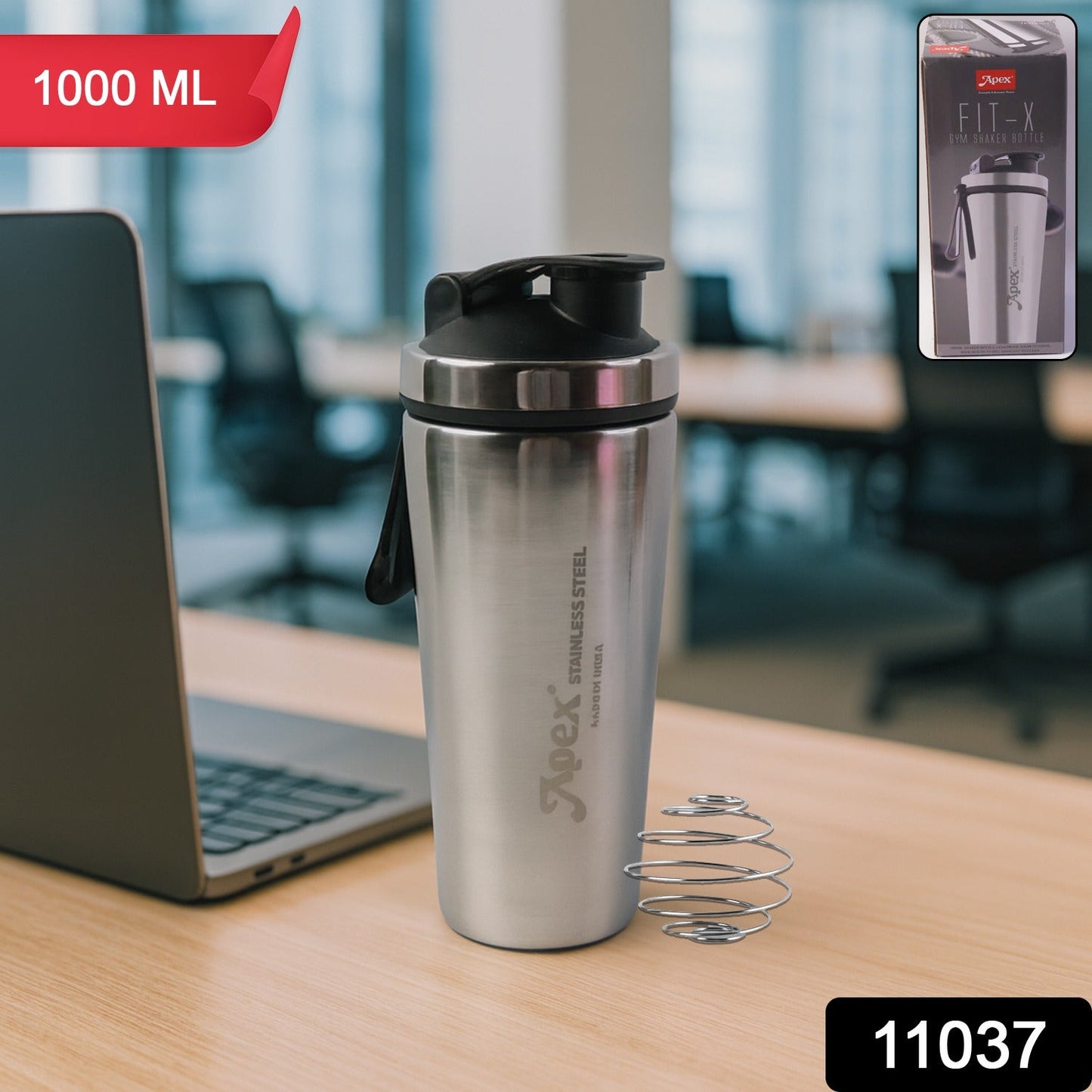 Stainless steel gym shaker bottle with durable body and flip lid