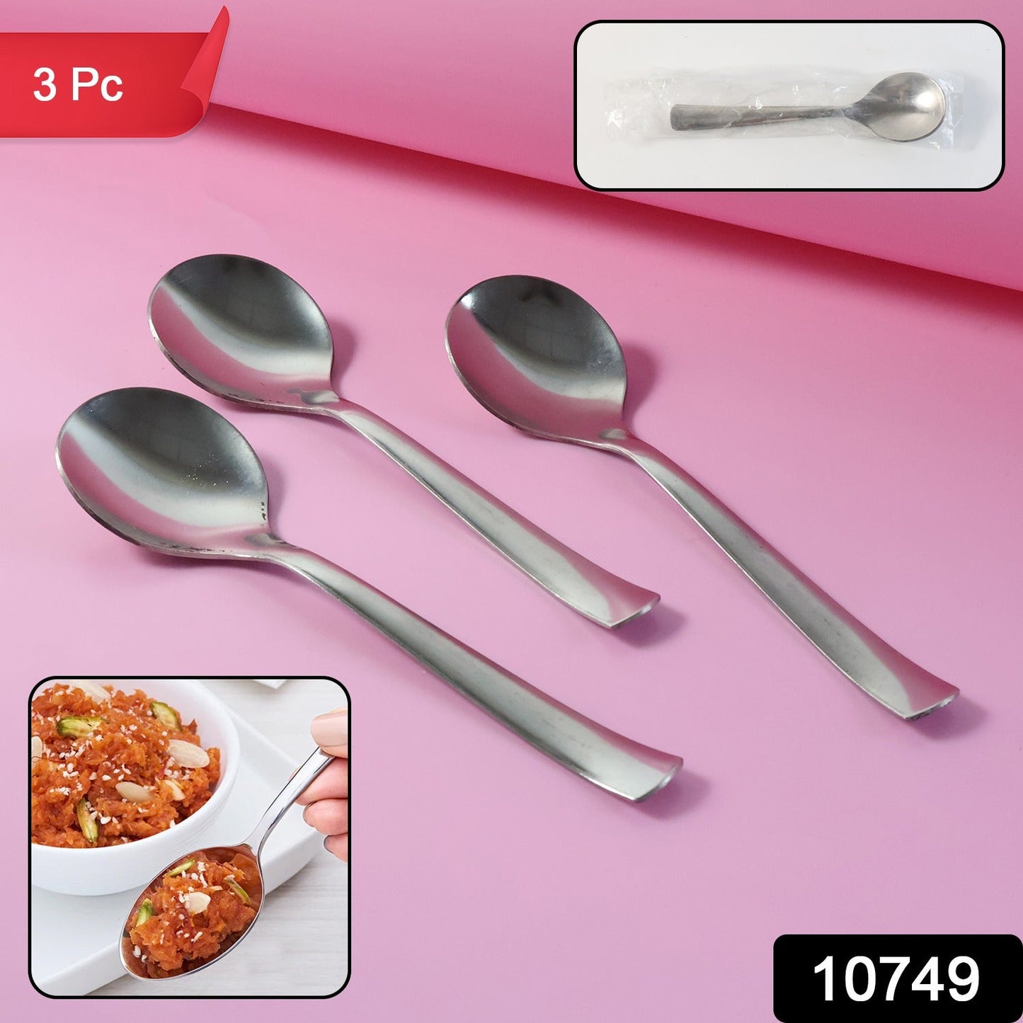 Close-up of rust-resistant oval dining spoon with comfortable handle
