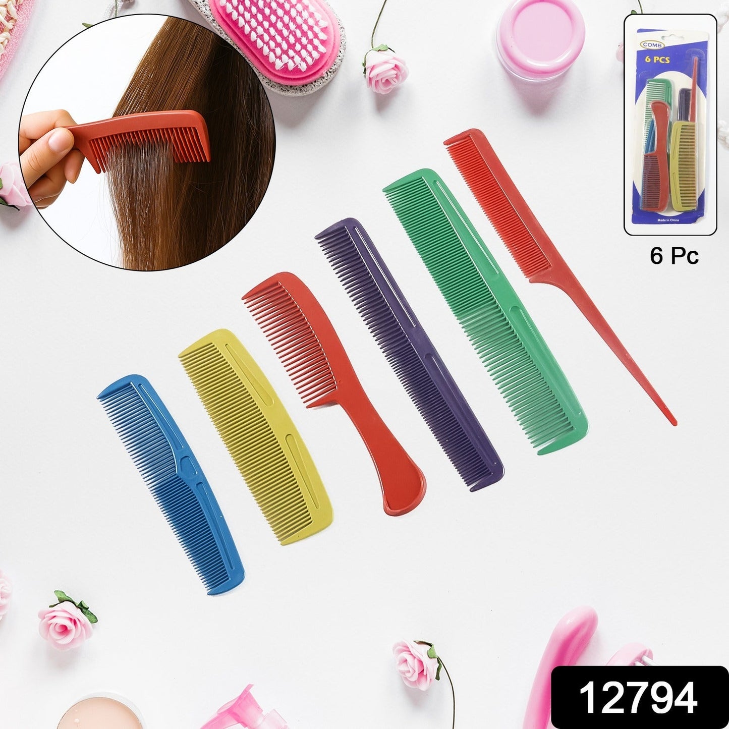 Collection of assorted styling hair combs in set