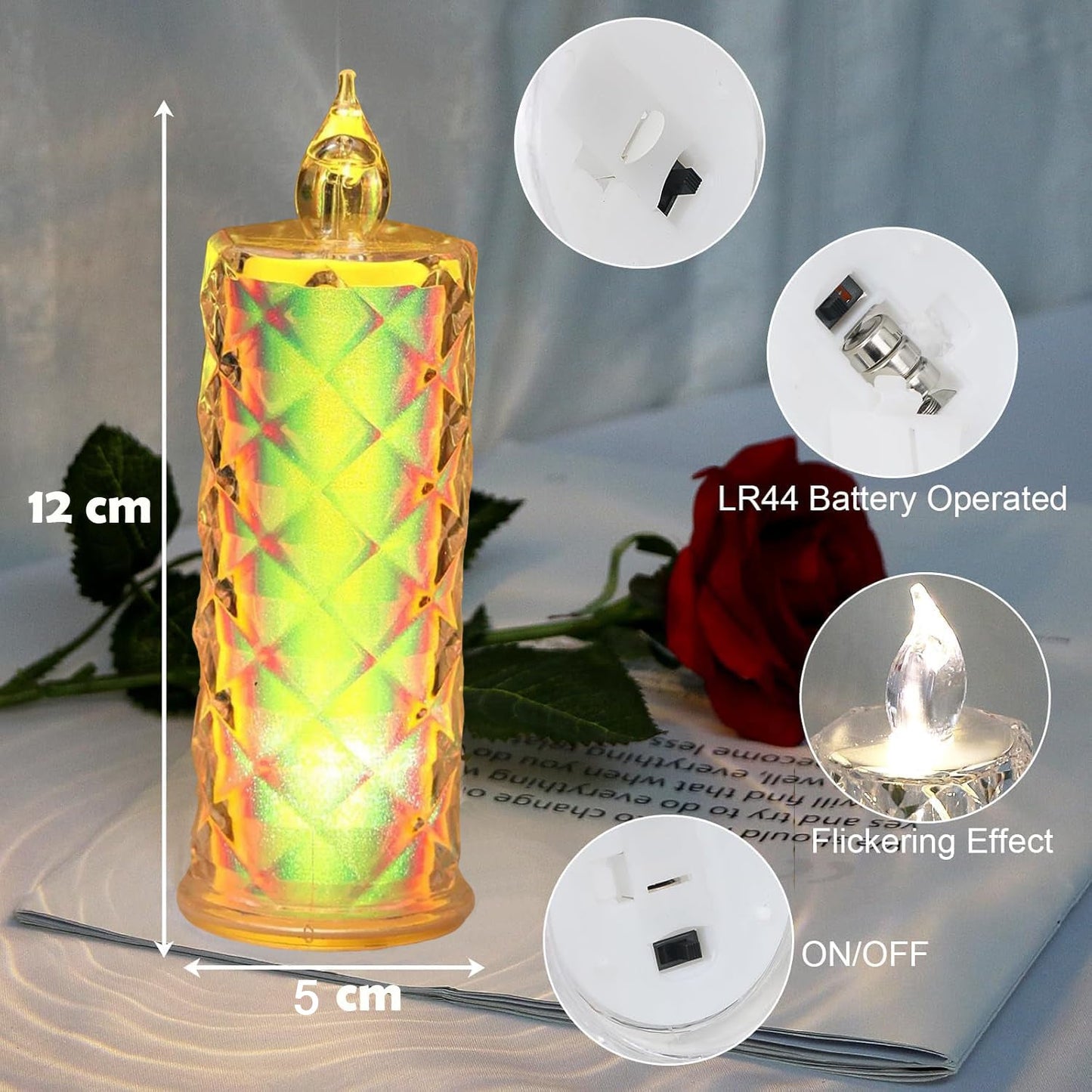 Close-up of LED tea light candles with smokeless flameless design