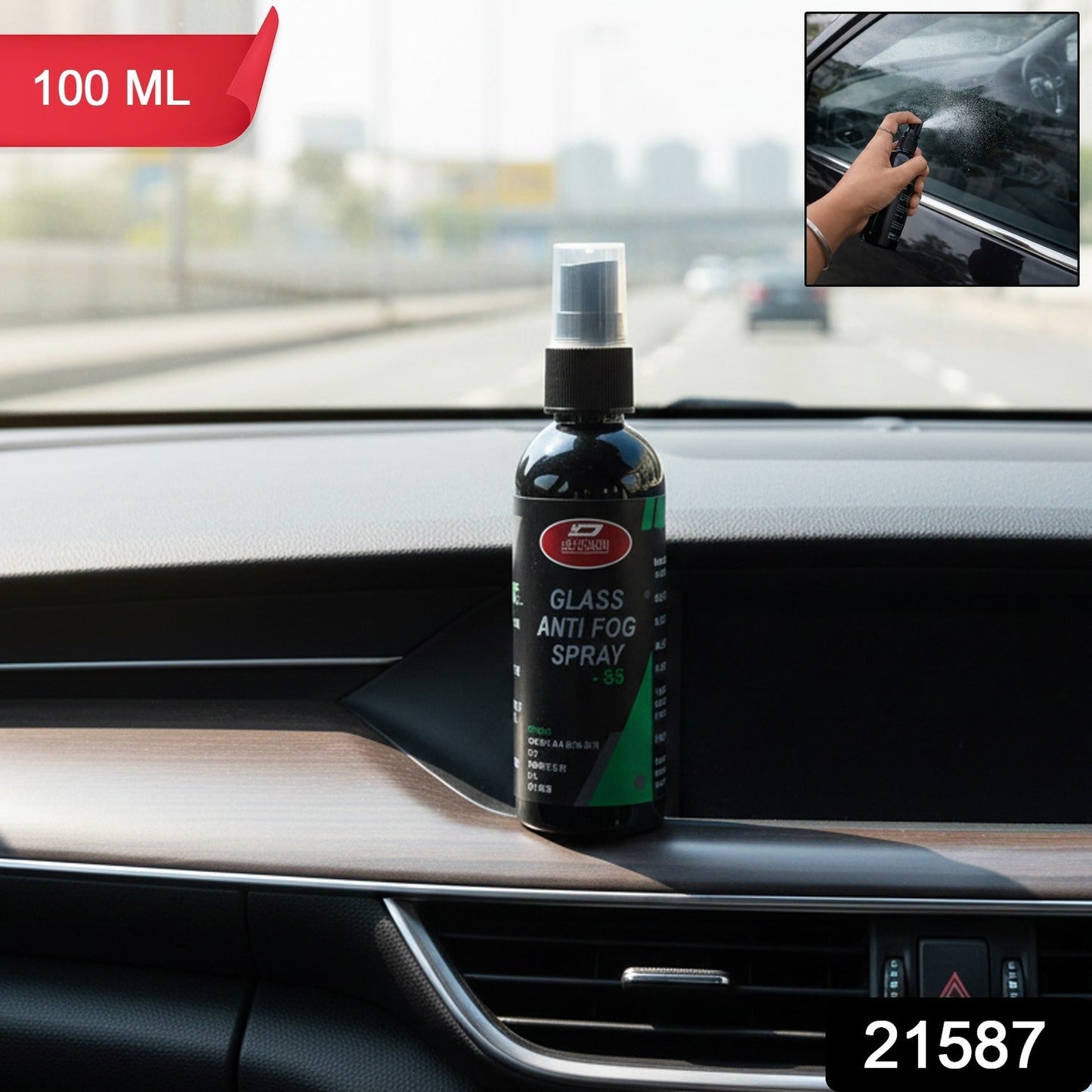 Car glass treated with anti fog spray for improved visibility