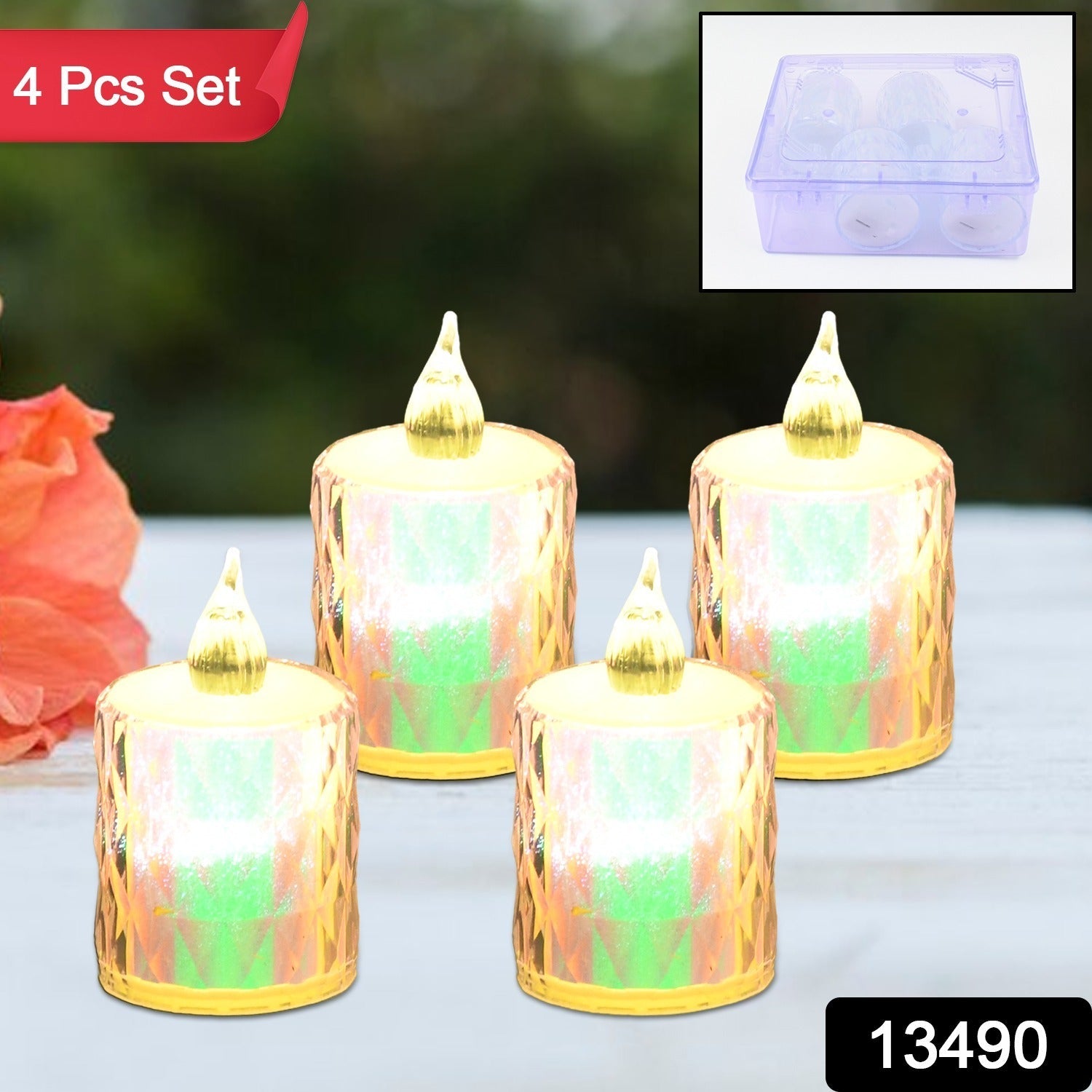 Close-up of a single flameless LED candle with a melting wax effect, showcasing its warm glow.