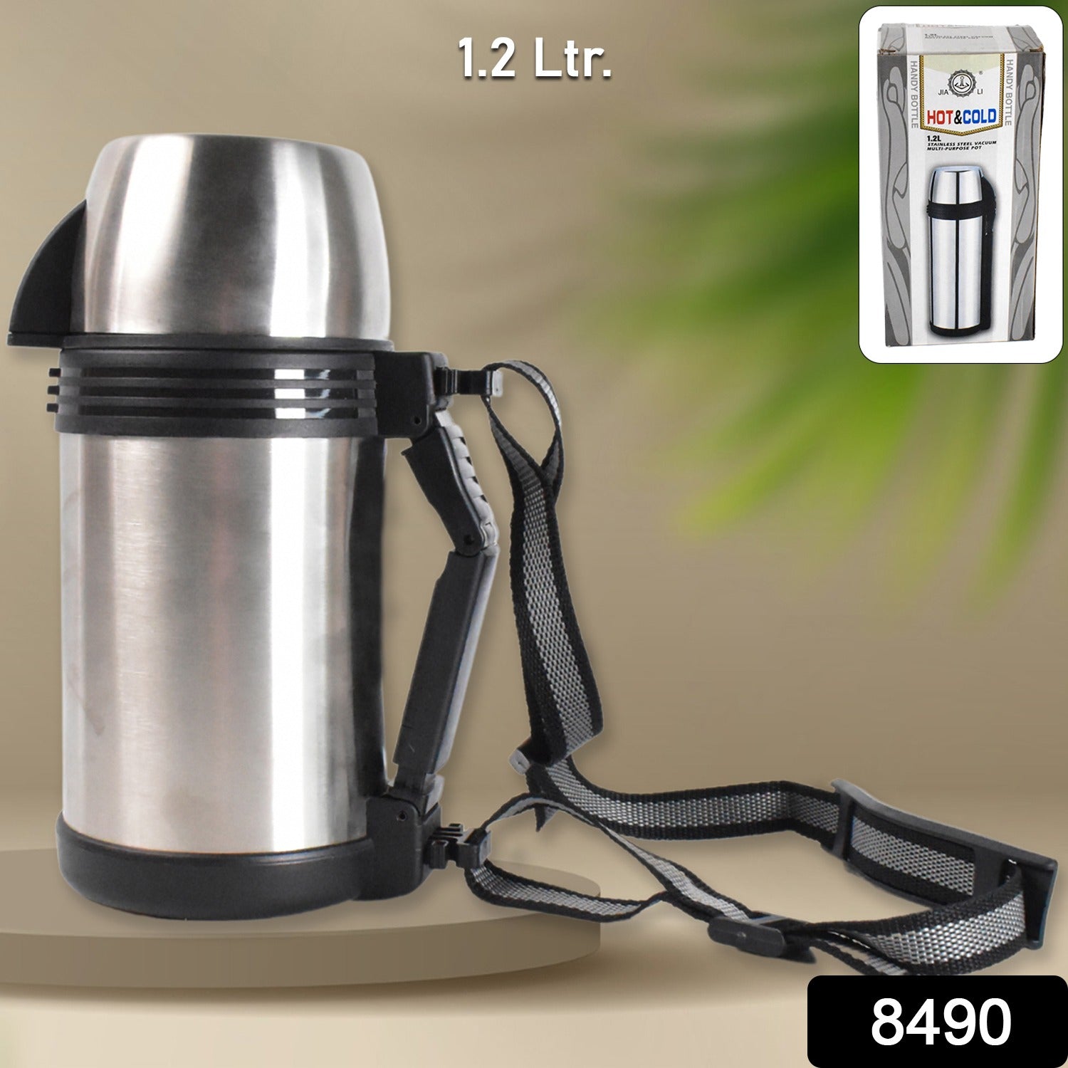 Leakproof stainless steel coffee and tea vacuum flask with shoulder strap