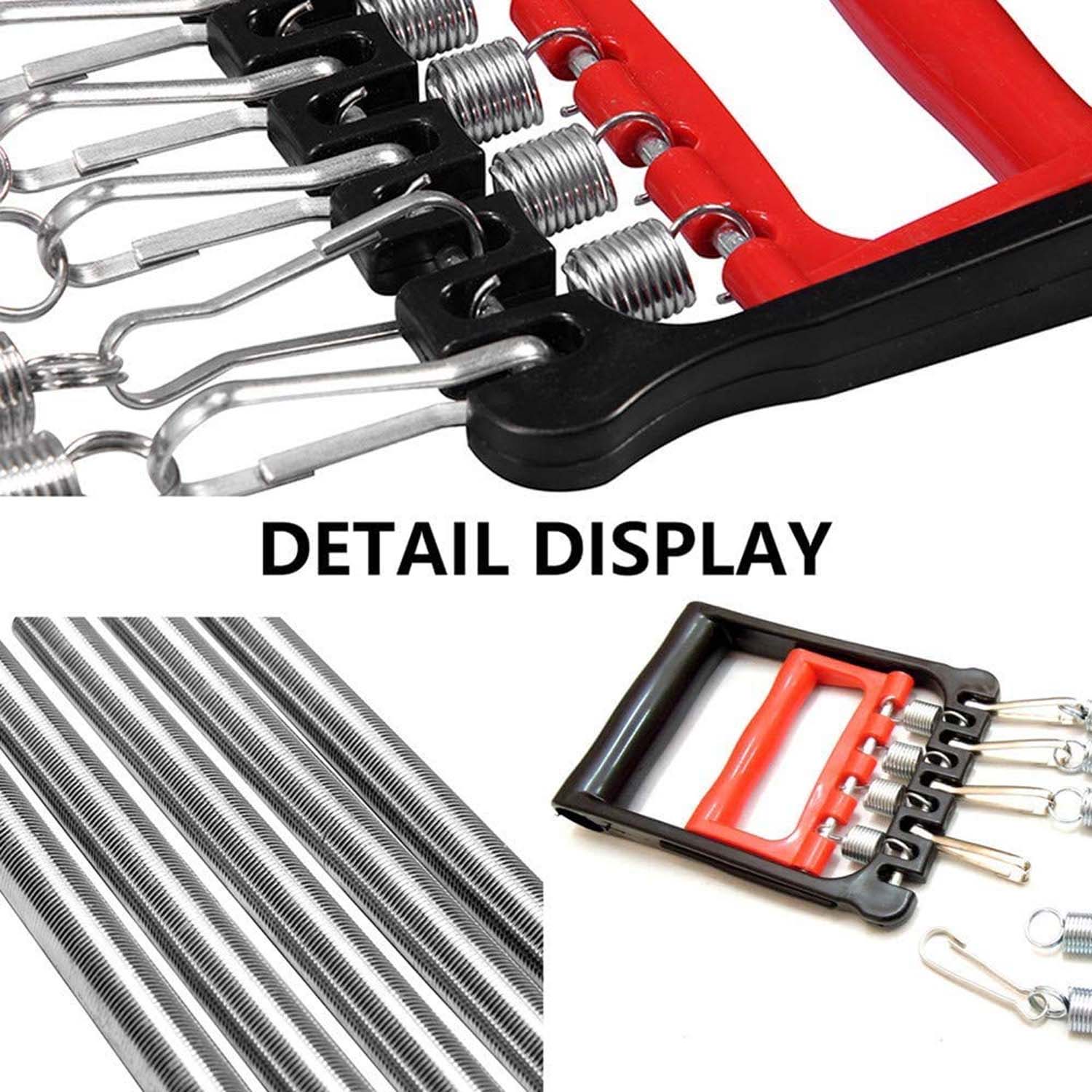 Close-up view of the chest expander's metal and spring construction