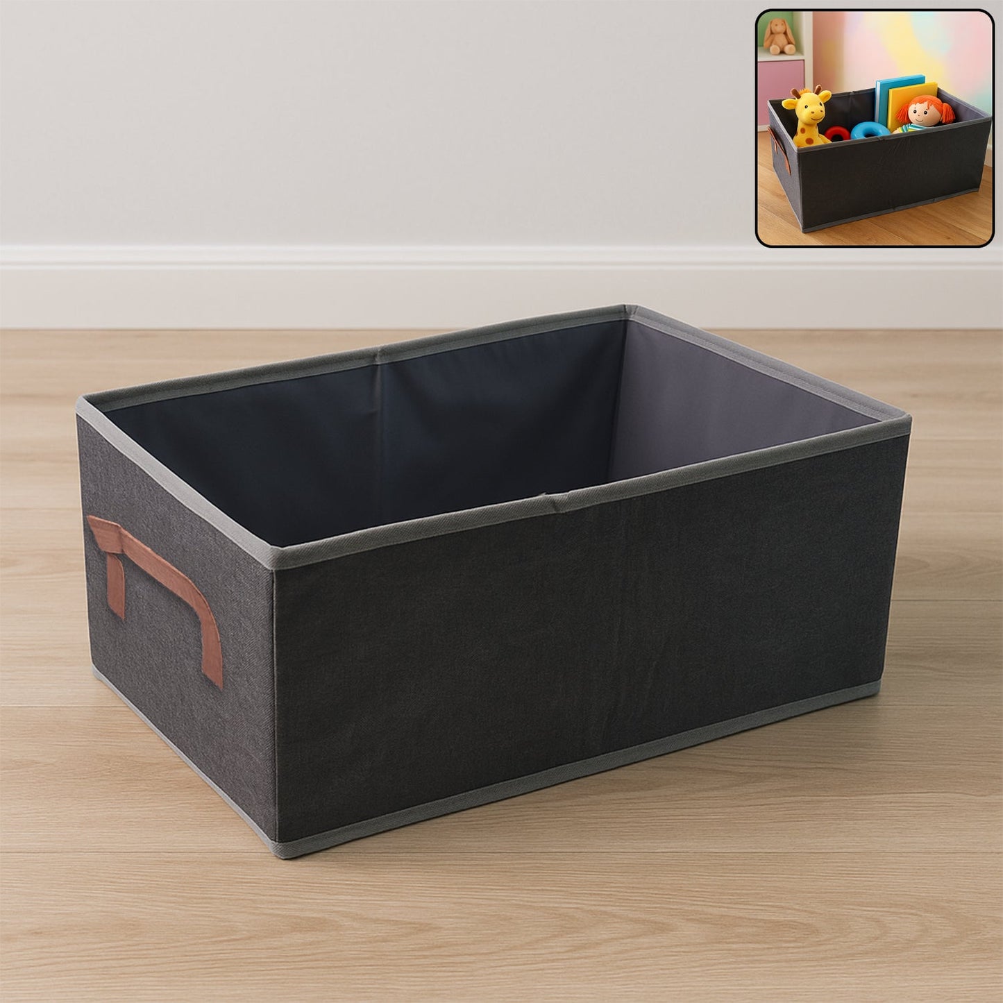 Foldable storage box with handle in large rectangular shape for home organization