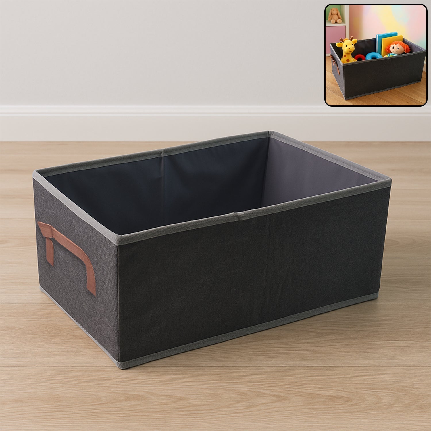 Foldable storage box with handle in large rectangular shape for home organization