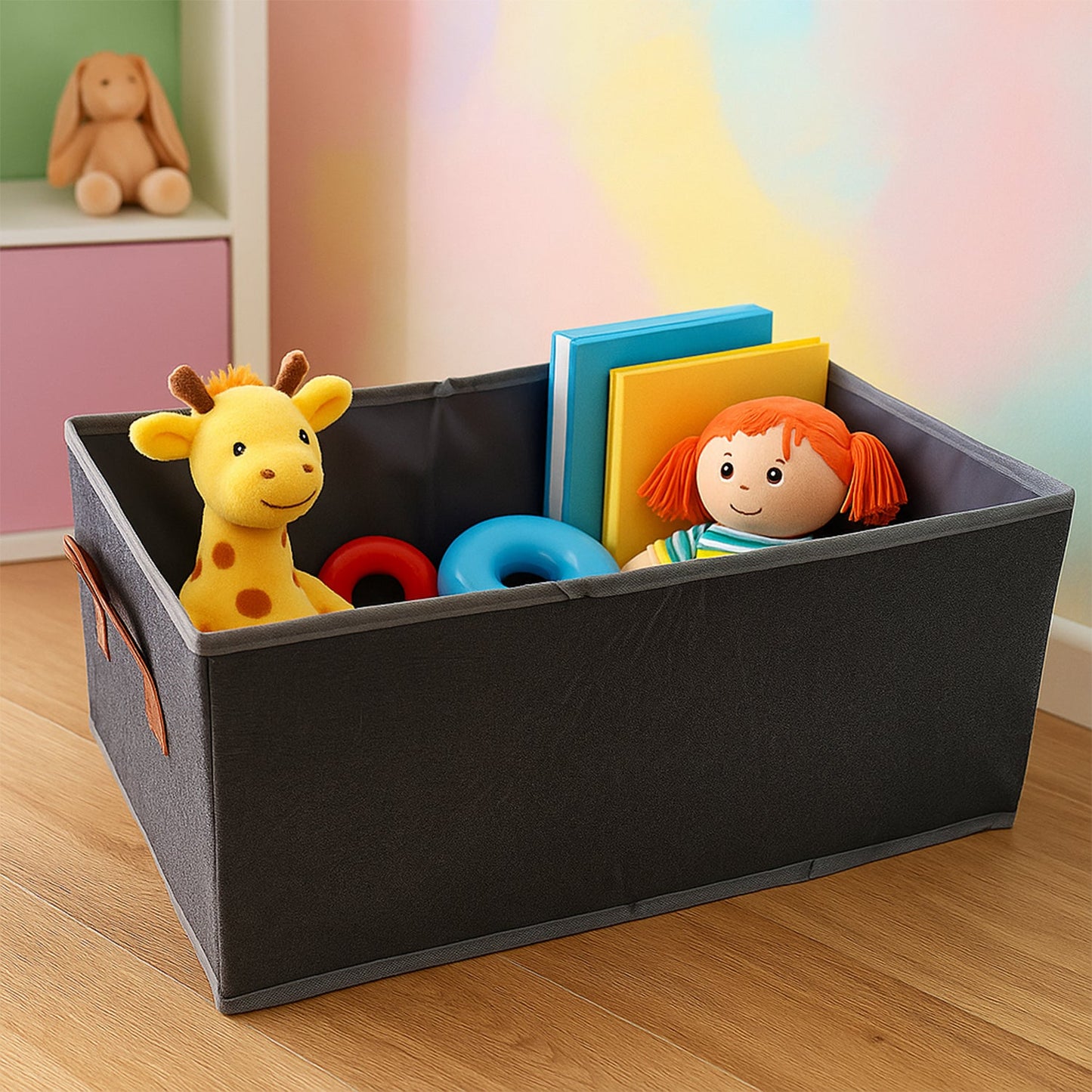 Multi-purpose fabric storage box with reinforced edges and easy-to-clean surface