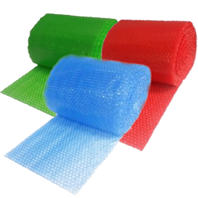 Vibrant colored bubble wrap roll providing safe and secure cushioning wrap for various items.