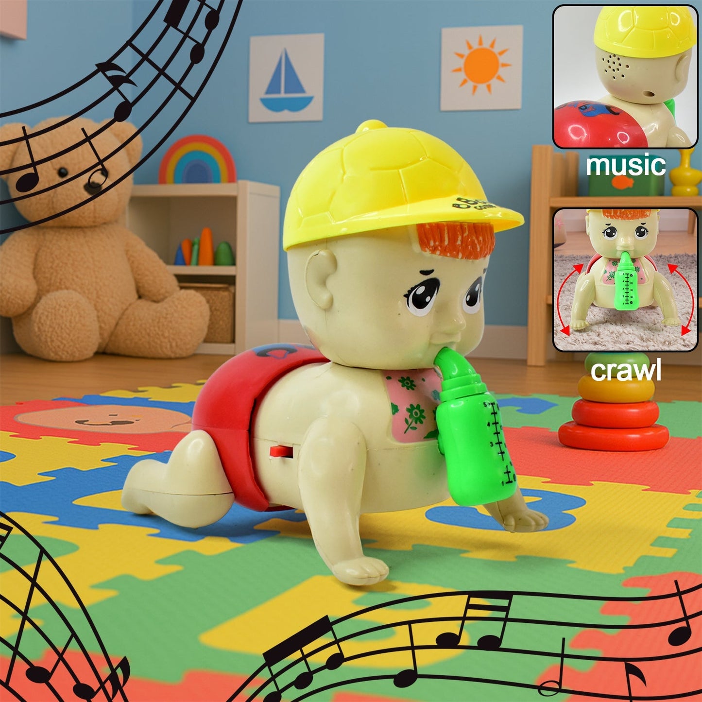 Battery operated crawling baby toy with music and colorful lights for toddlers