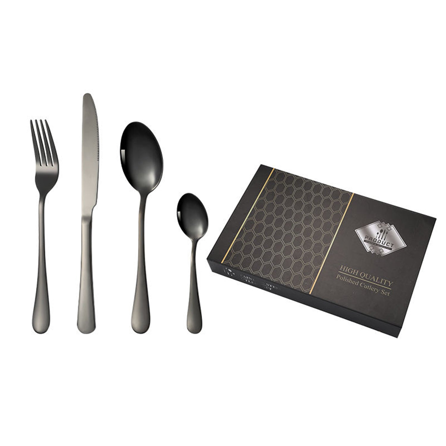 Collection of 24 Pc stainless steel polished cutlery including spoons and knives