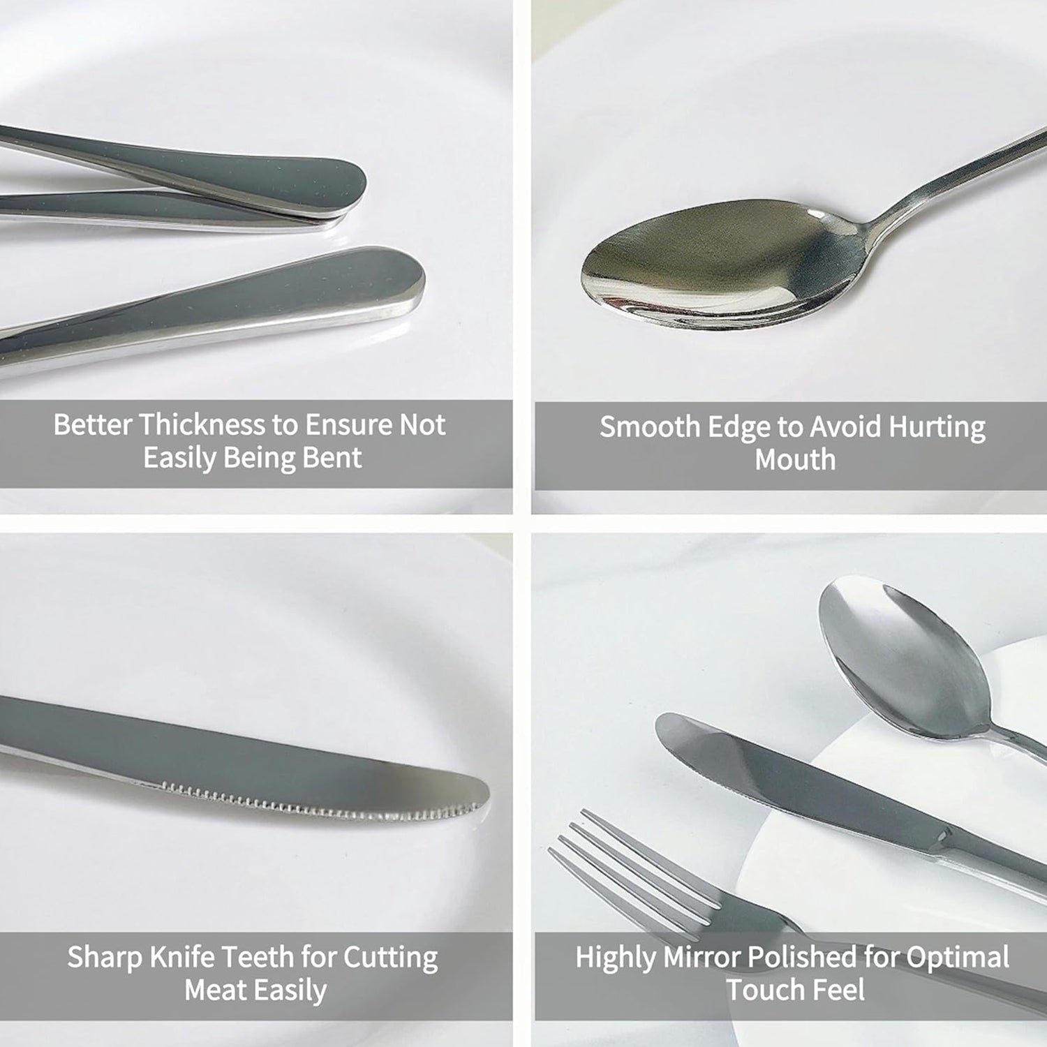 Complete polished stainless steel cutlery laid out on dining table