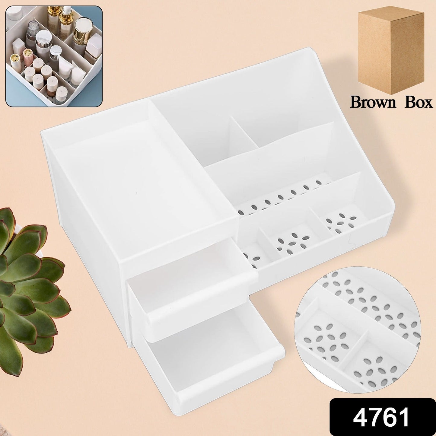 Multi compartment desktop cosmetic organizer box in white by Organivo
