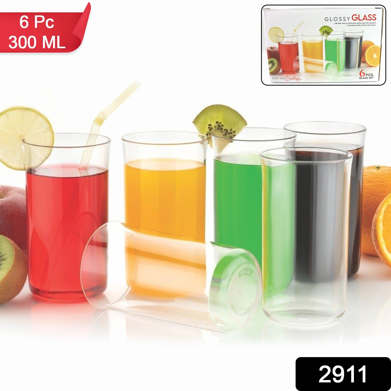 Set of six durable plastic drinking glasses for juices and beverages