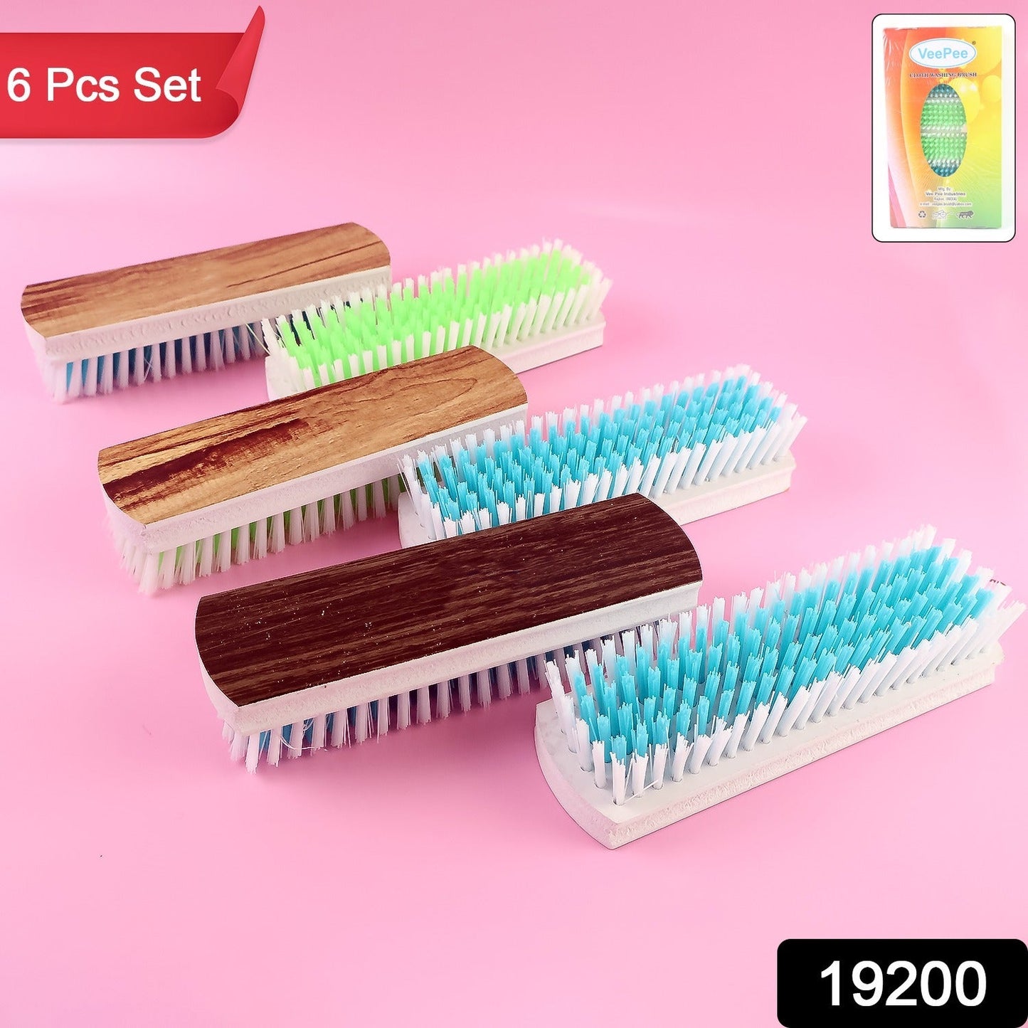 Multi-color 6-in-1 laundry scrub brush set with ergonomic handles